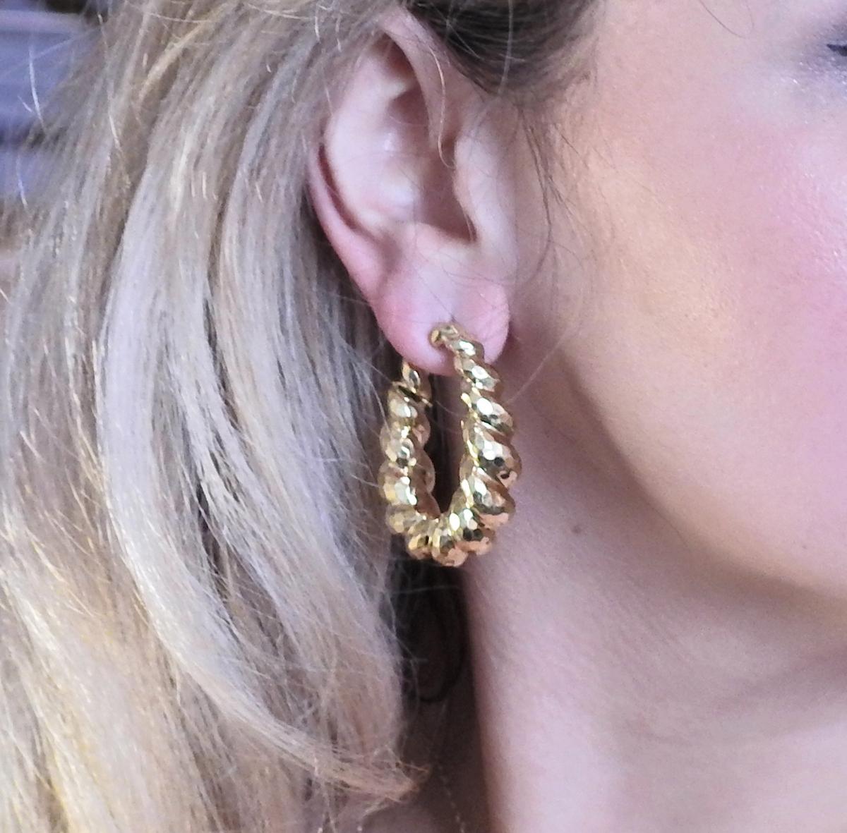 Women's Large Hammered Gold Twist Hoop Earrings