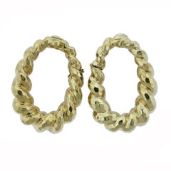 Vintage Large Hammered Gold Twist Hoop Earrings