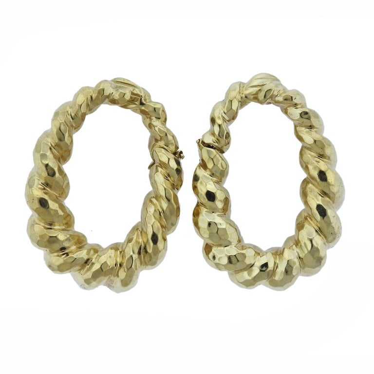 Large Hammered Gold Twist Hoop Earrings For Sale at 1stdibs