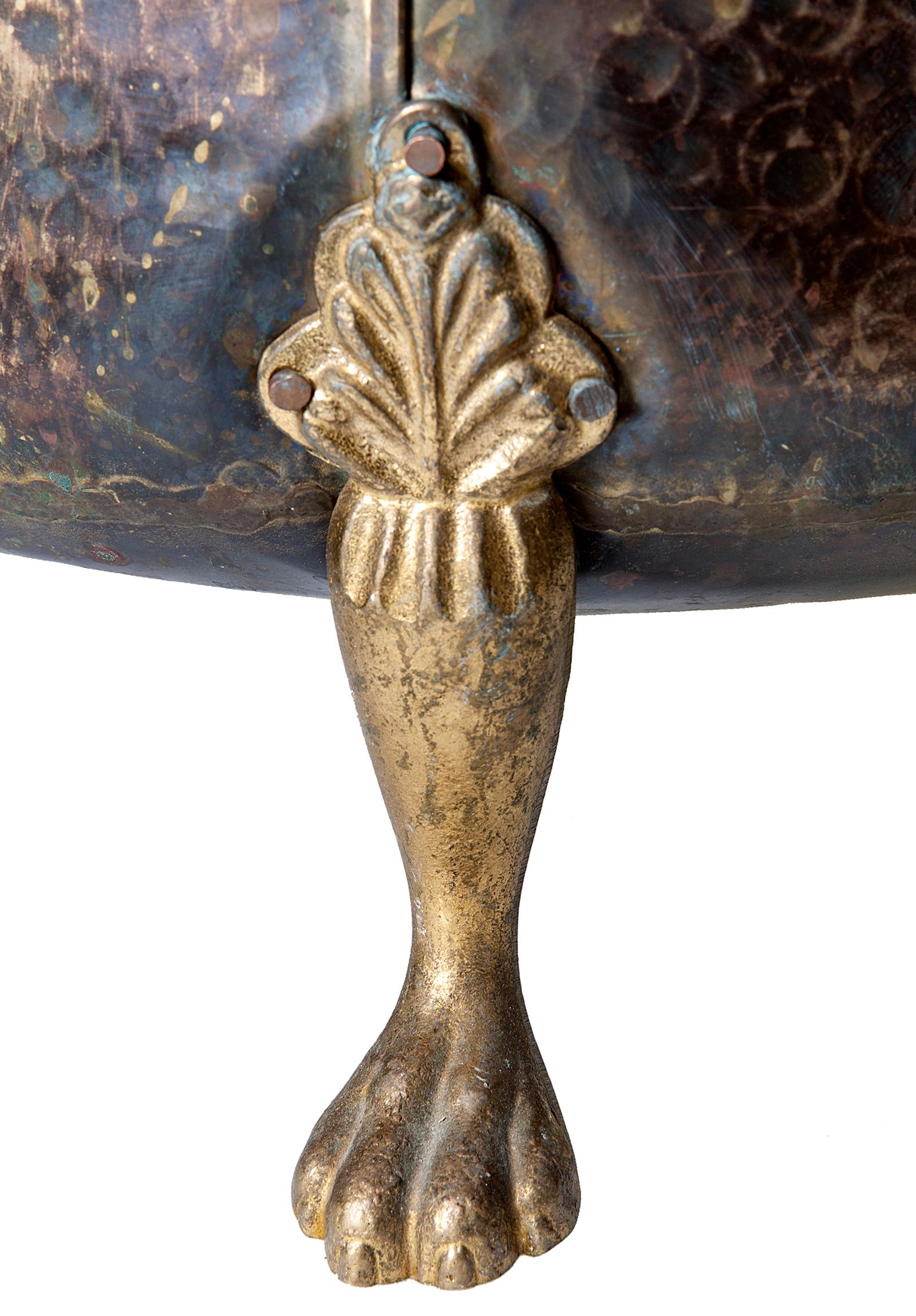 Large Hammered Planter with Brass Handles & Legs 2