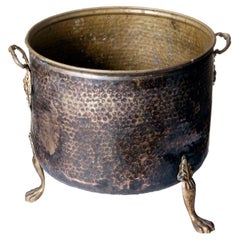 Large Hammered Planter with Brass Handles & Legs