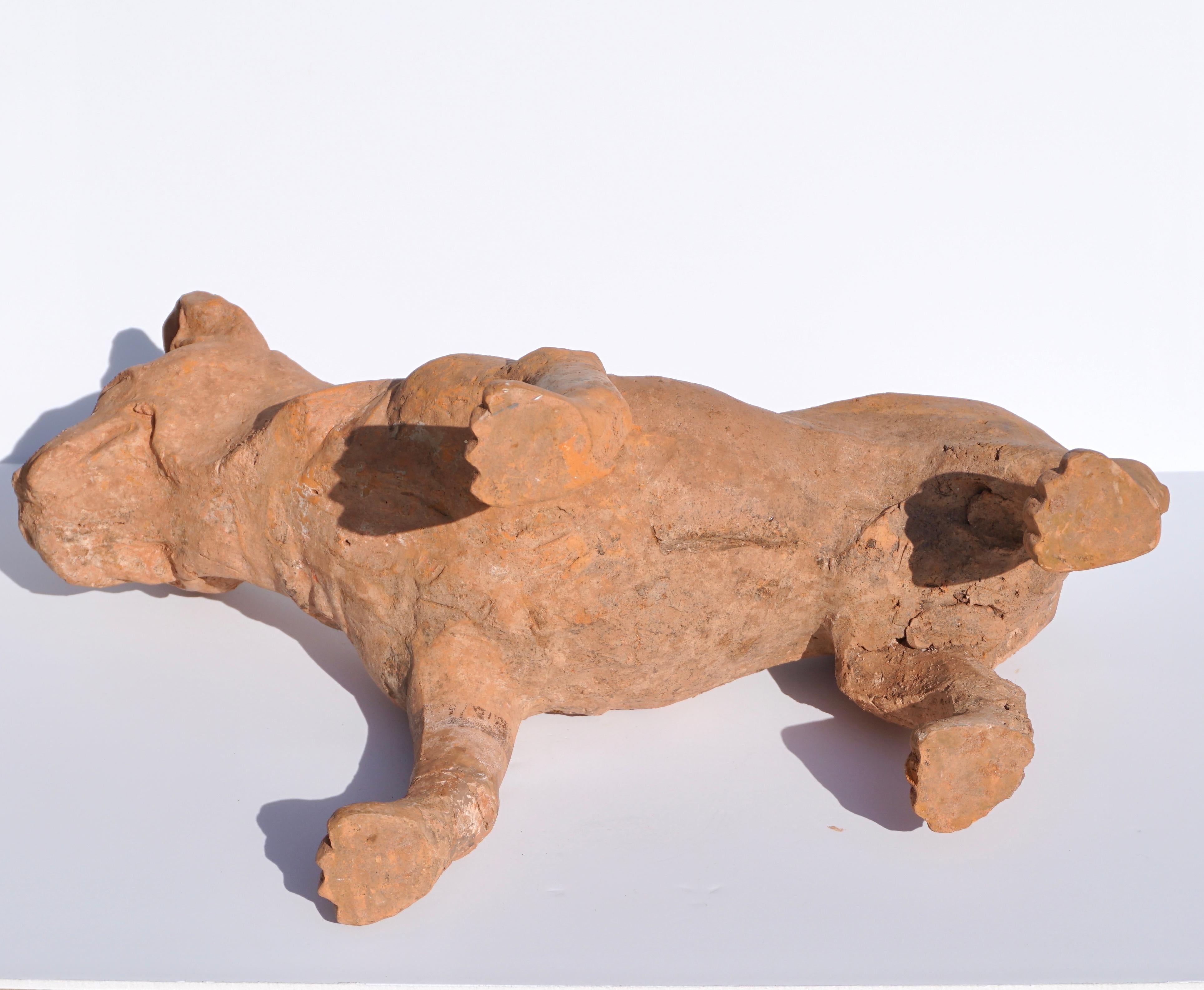 Large Han Dynasty Pottery Sculpture of a Dog For Sale 2