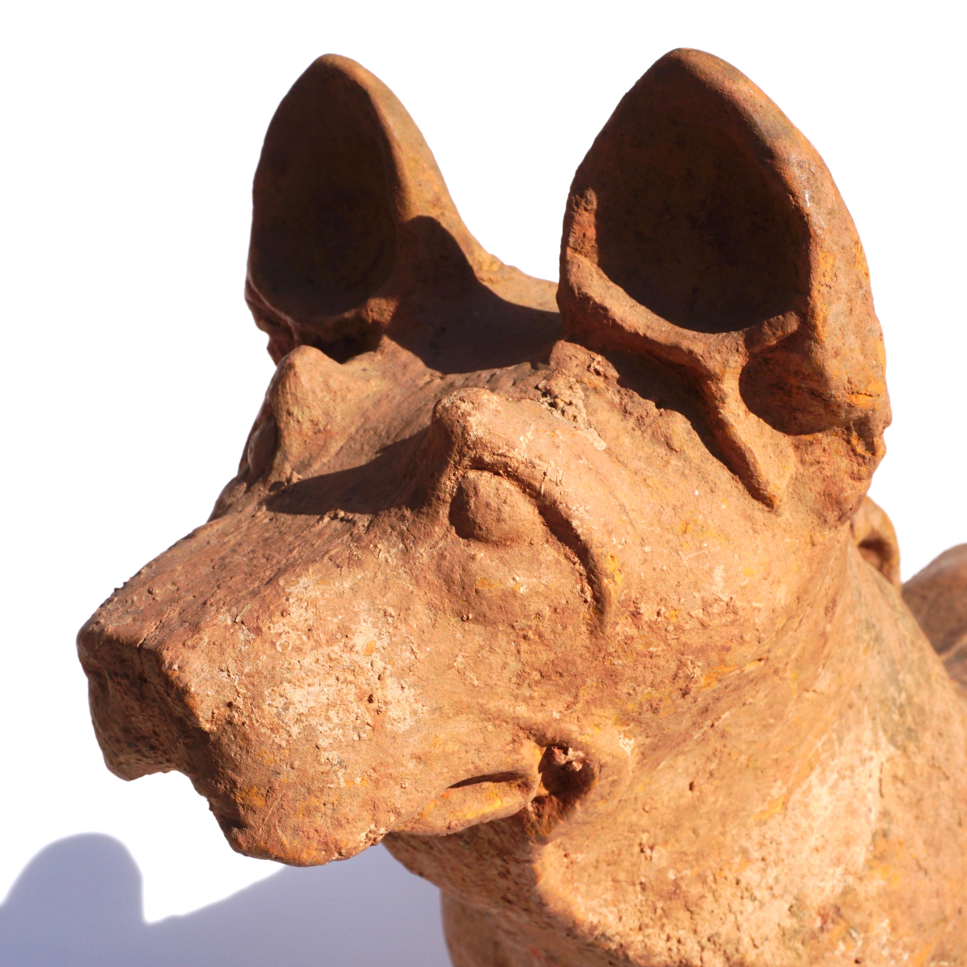 Grande sculpture en poterie de la Dynasty Han représentant un chien en vente 2