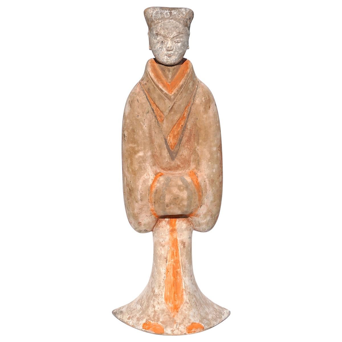 Grande figurine de dame de cour en terre cuite de la dynastie Han testée TL en vente