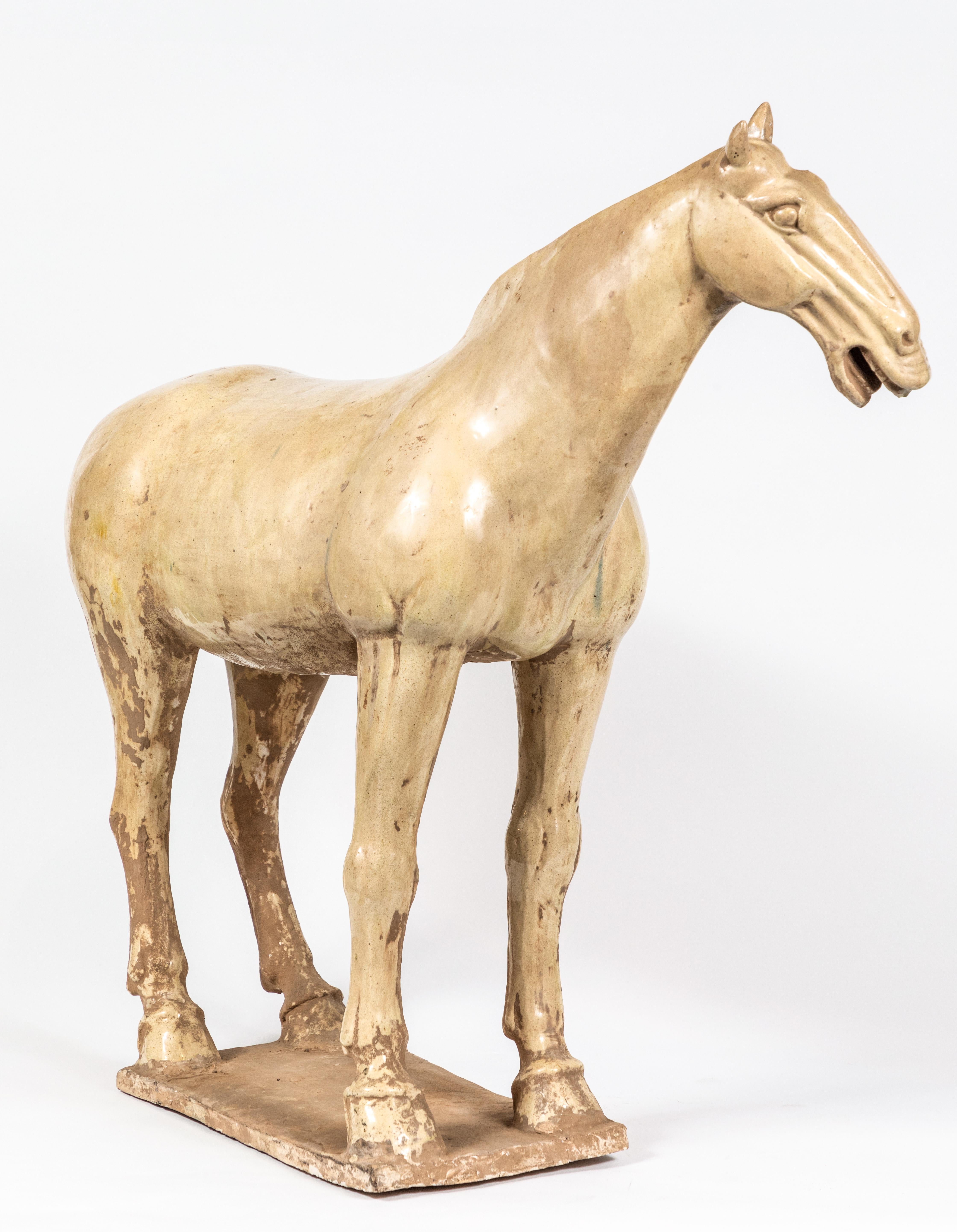 Glazed Large, Han-Style Horse Sculpture For Sale