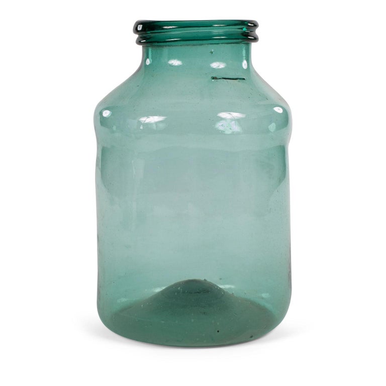 Large Hand Blown Antique BluishGreen Tint Glass Jars For Sale at