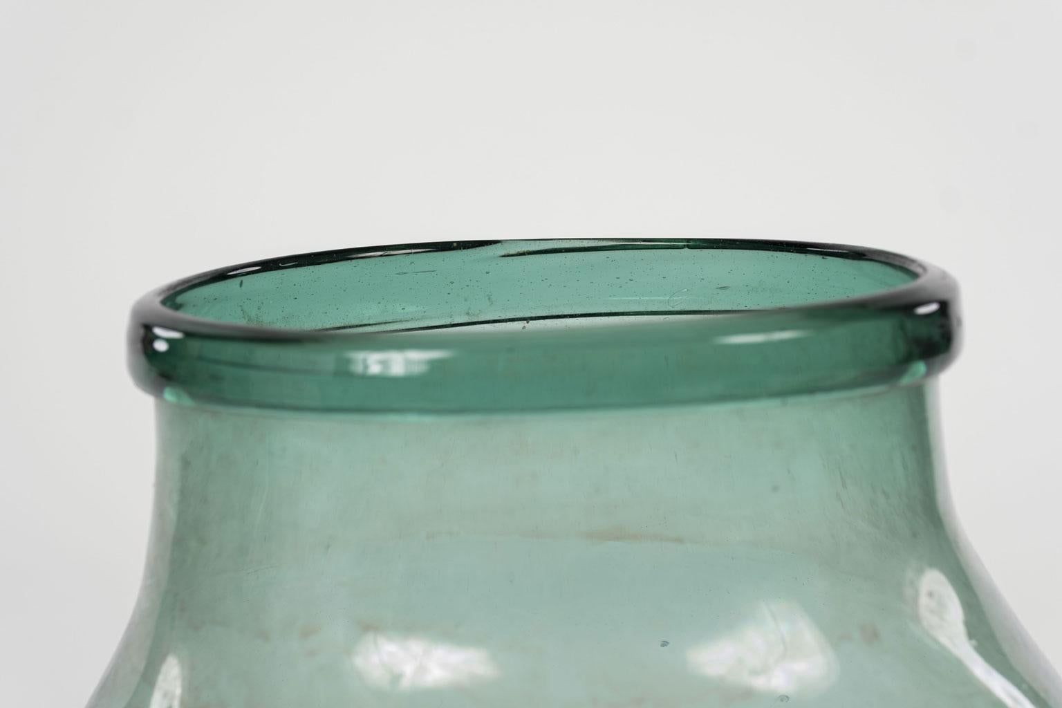 Large Hand Blown Antique Bluish-Green Tint Glass Jars In Good Condition In Houston, TX
