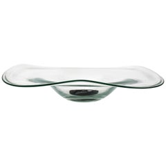 Large Hand Blown Clear Glass Dish with Central Bronze Figurative Sculpture