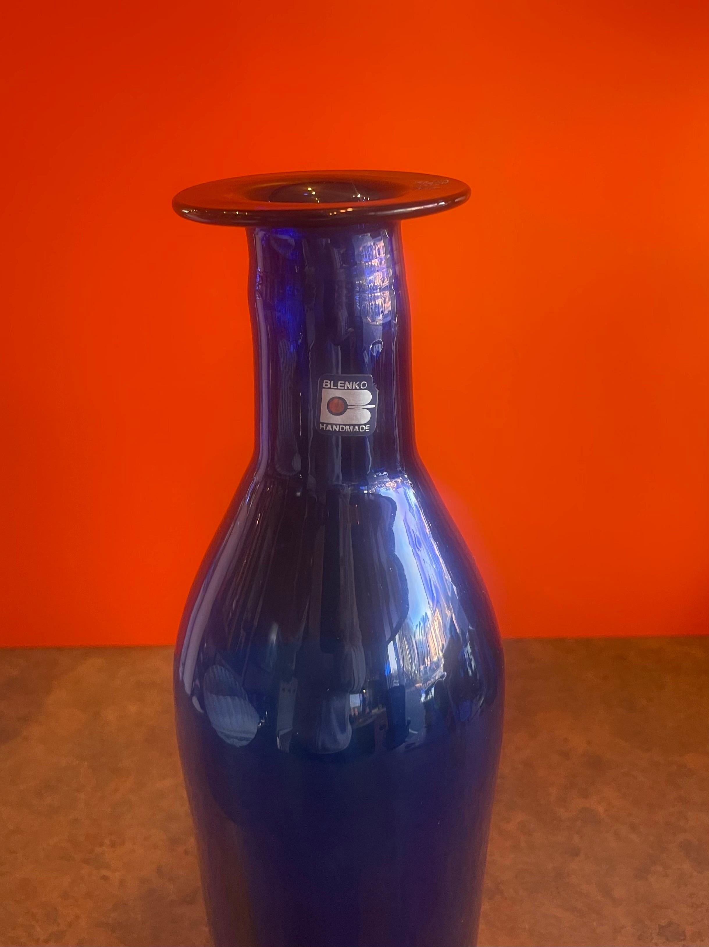 Mid-Century Modern Large Hand Blown Cobalt Blue Art Glass Vase by Blenko Glass For Sale