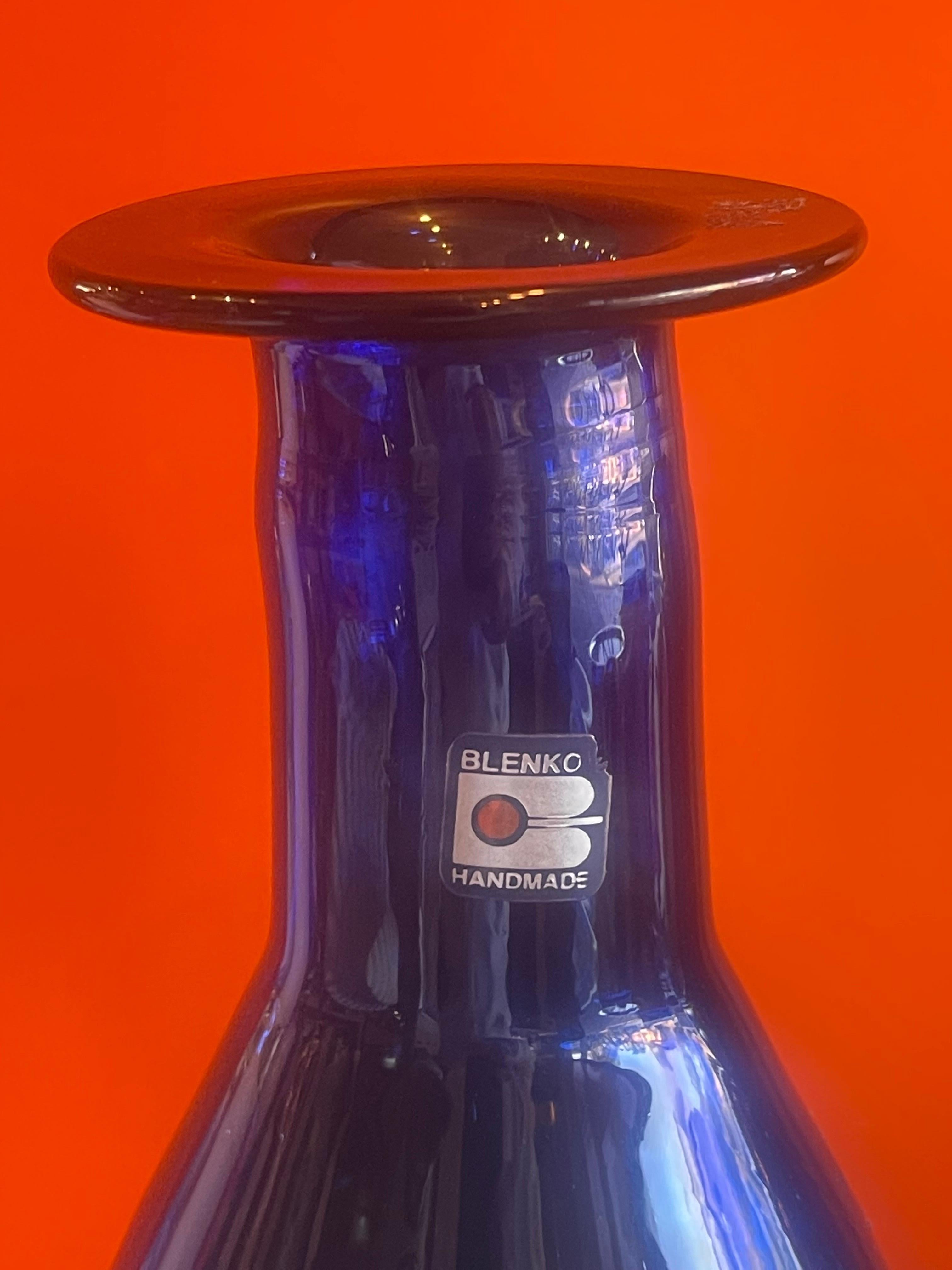 American Large Hand Blown Cobalt Blue Art Glass Vase by Blenko Glass For Sale