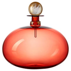 Large Hand Blown Glass Bottle, Apricot with Gold Leaf Details by Vetro Vero