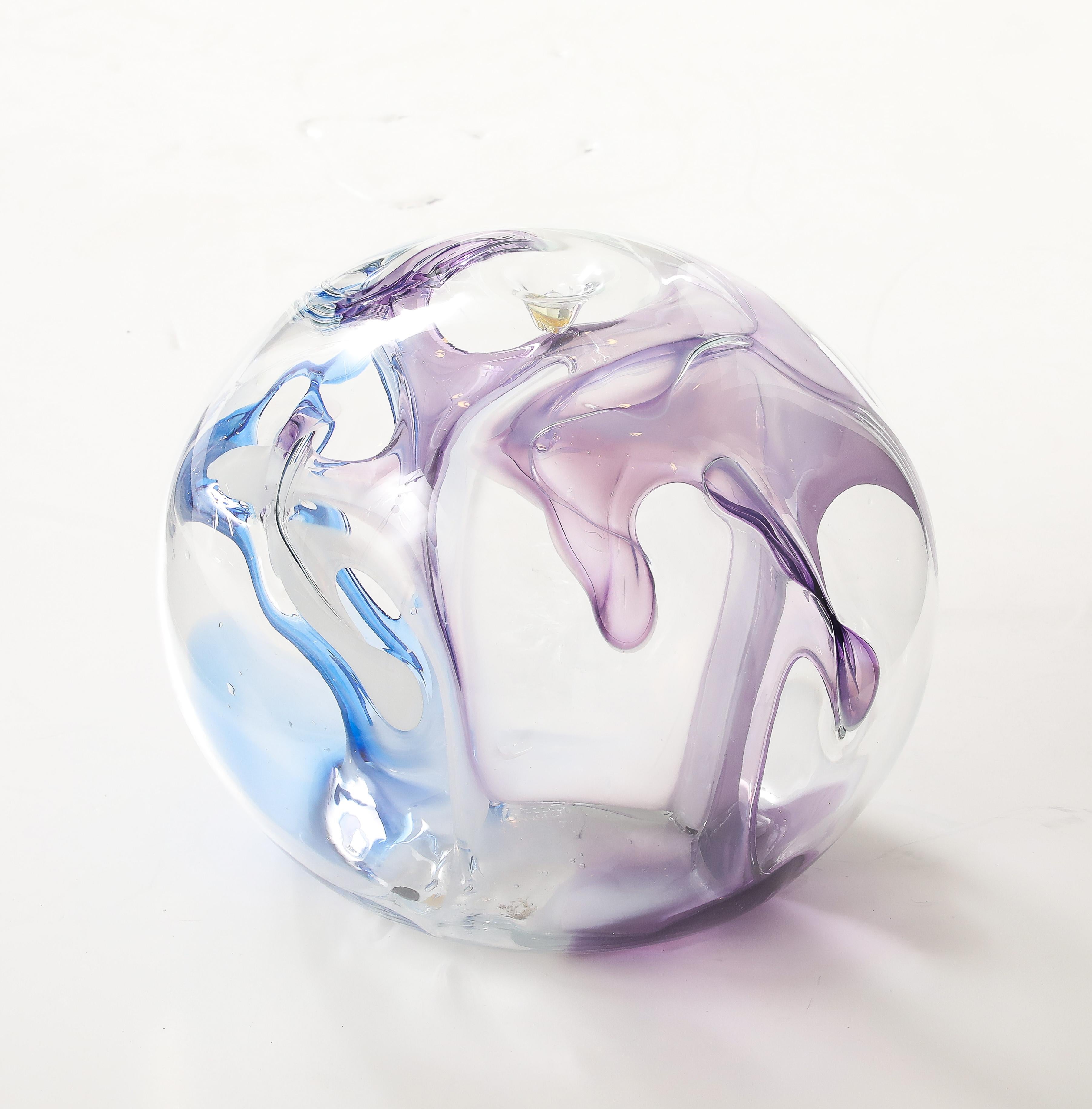 Mid-Century Modern Large Hand Blown Glass Orb Sculpture by Peter Bramhall Dated August 1988 For Sale