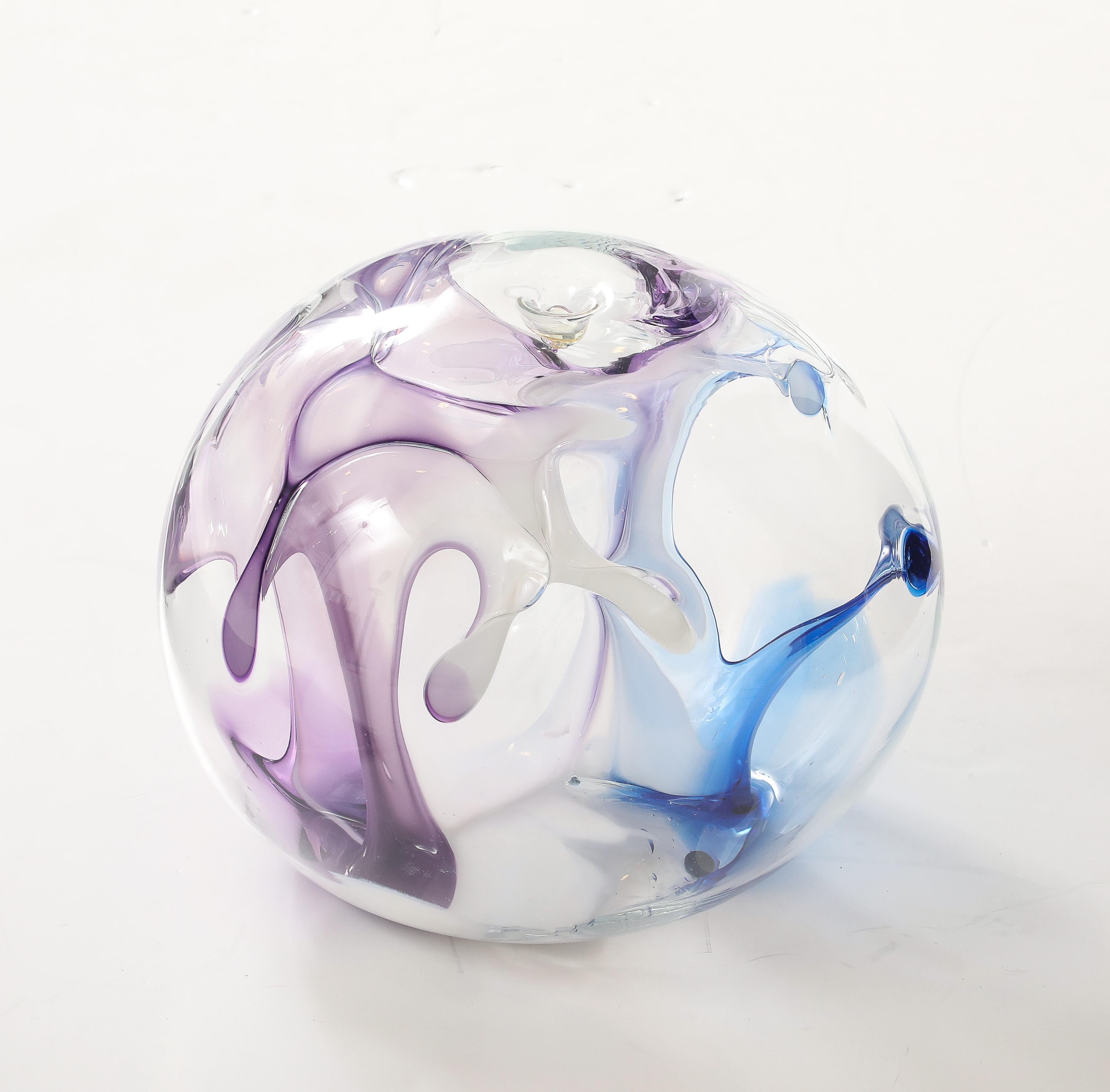 American Large Hand Blown Glass Orb Sculpture by Peter Bramhall Dated August 1988 For Sale