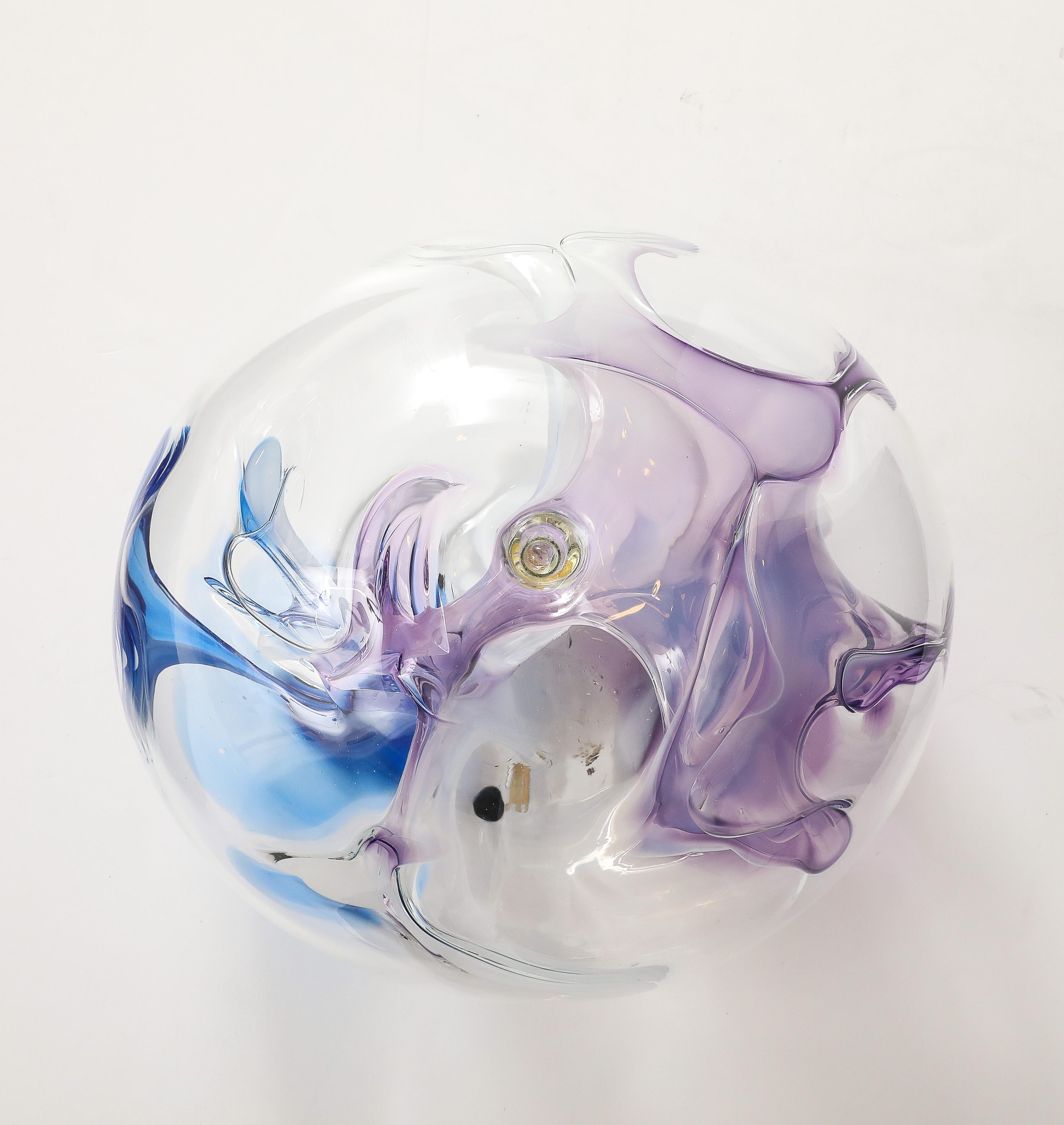 Late 20th Century Large Hand Blown Glass Orb Sculpture by Peter Bramhall Dated August 1988 For Sale