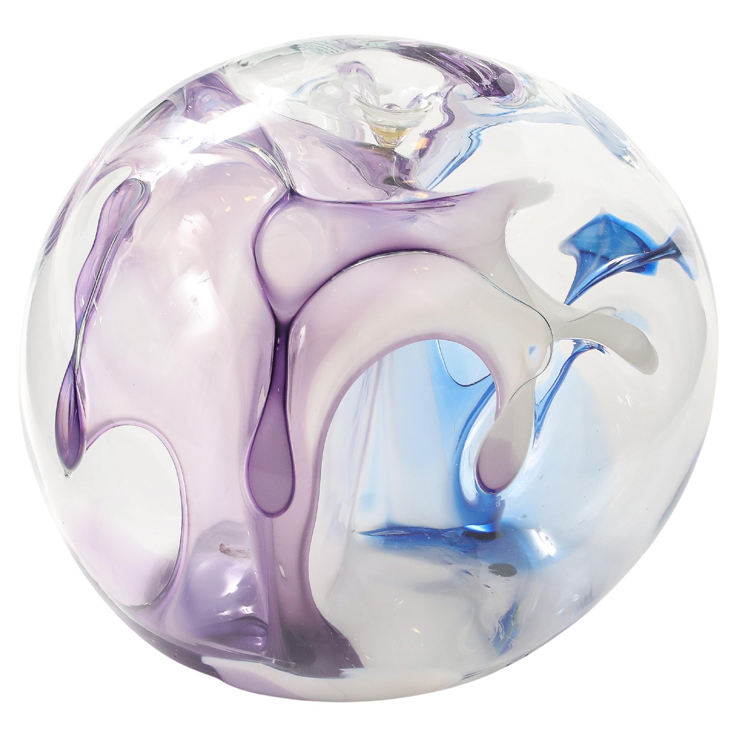 Large Hand Blown Glass Orb Sculpture by Peter Bramhall Dated August 1988 For Sale