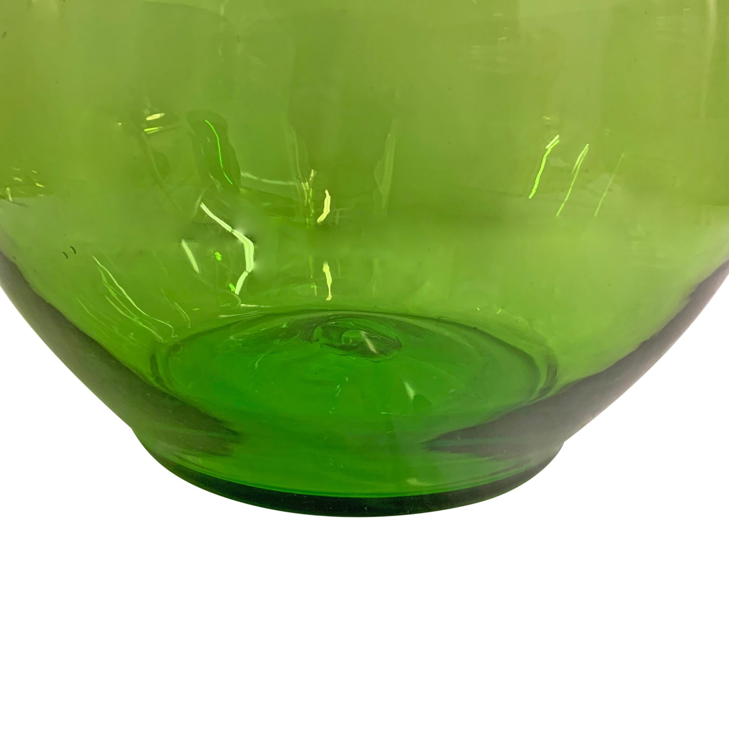 Blown Glass Large Hand Blown Green Glass Pitcher