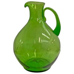 Vintage Large Hand Blown Green Glass Pitcher