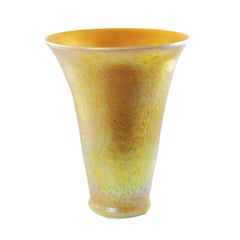 Large Hand Blown Lundberg Studios Gold Iridescent Doré Art Glass Vase