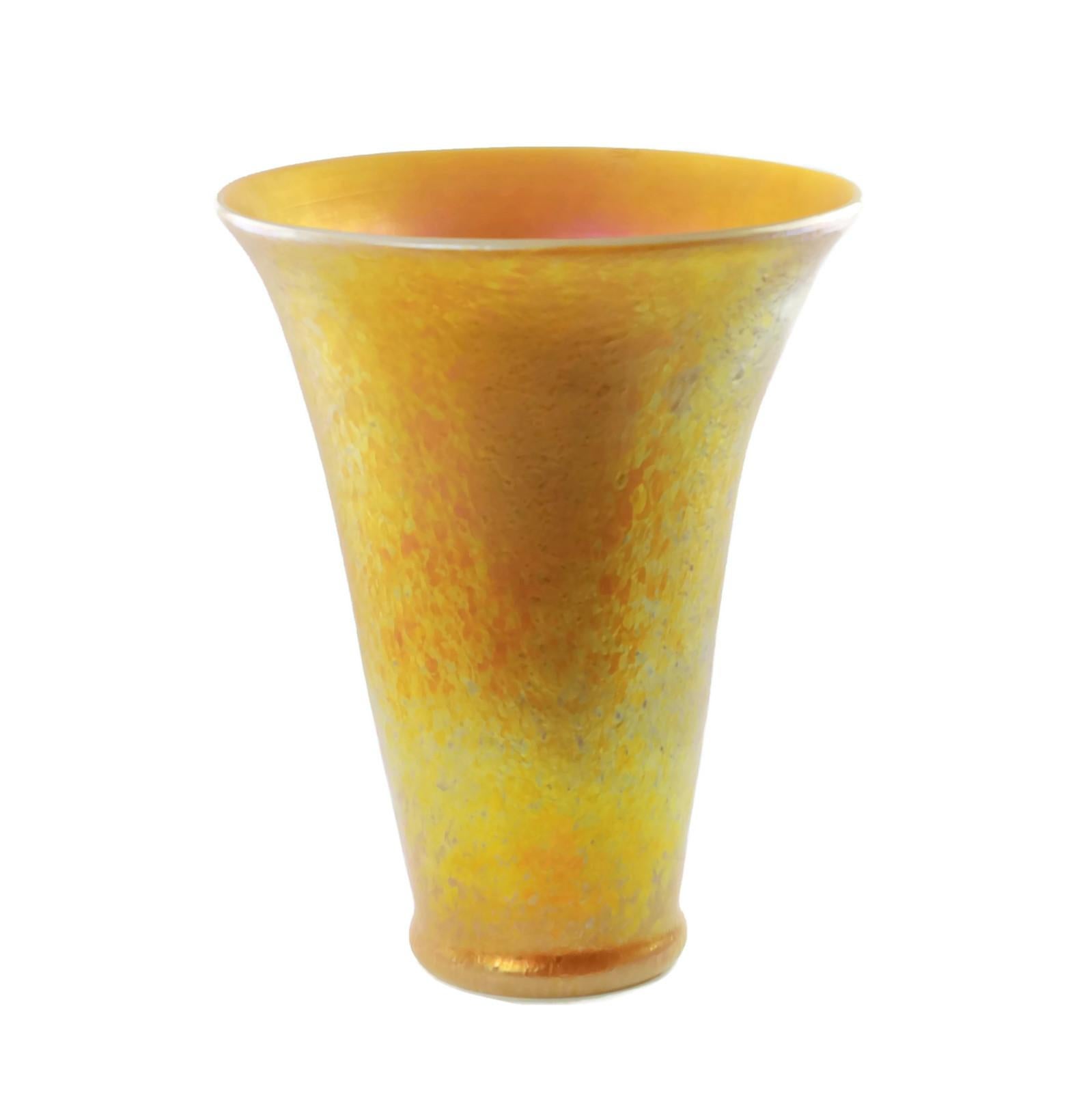 Modern Large Hand Blown Lundberg Studios Gold Iridescent Doré Art Glass Vase
