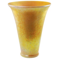 Grand vase en verre d'art doré irisé soufflé à la main Lundberg Studios