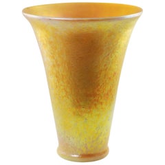 Large Hand Blown Lundberg Studios Gold Iridescent Doré Art Glass Vase