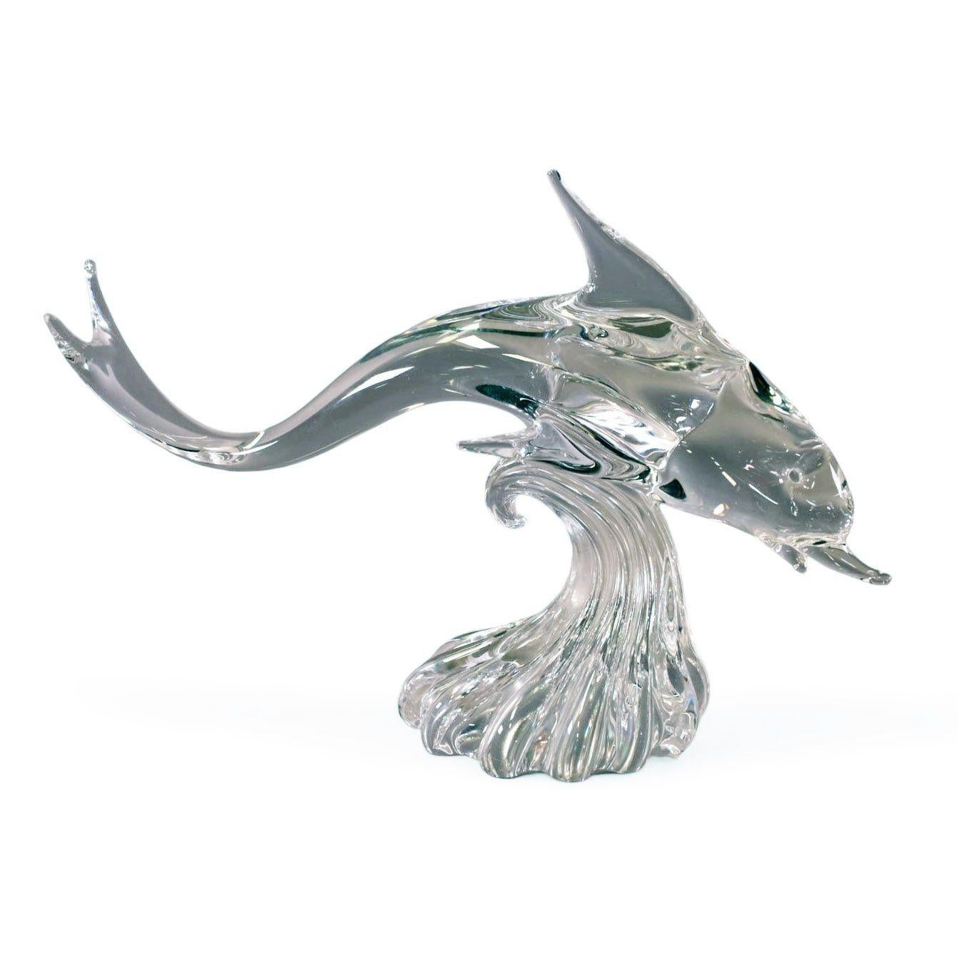 Mid-Century moderno Grande scultura di delfino in cristallo di Murano soffiato a mano con piombo Archimede Seguso in vendita
