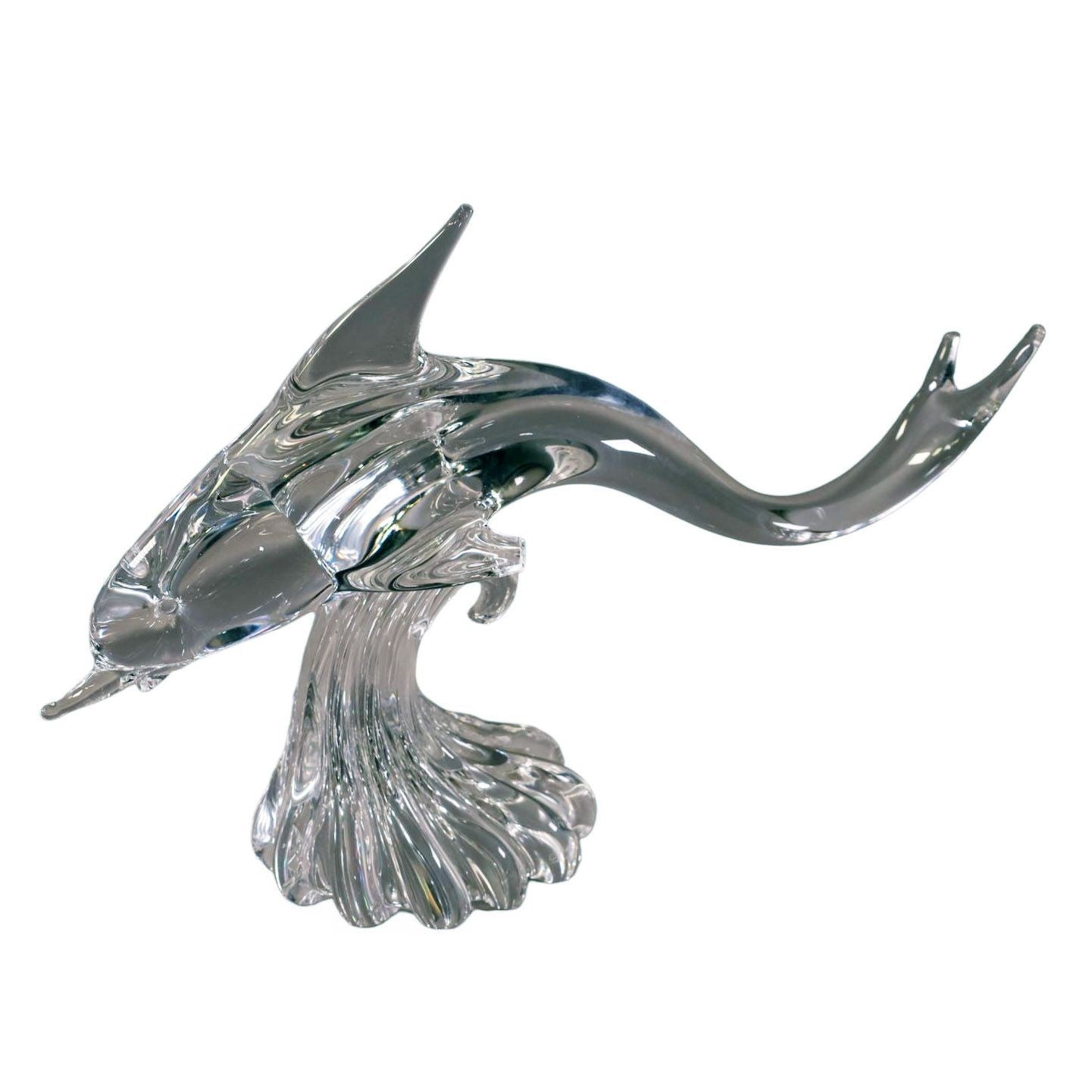 Großer mundgeblasener Murano Kristall Bleiglas Delphin Skulptur Archimede Seguso