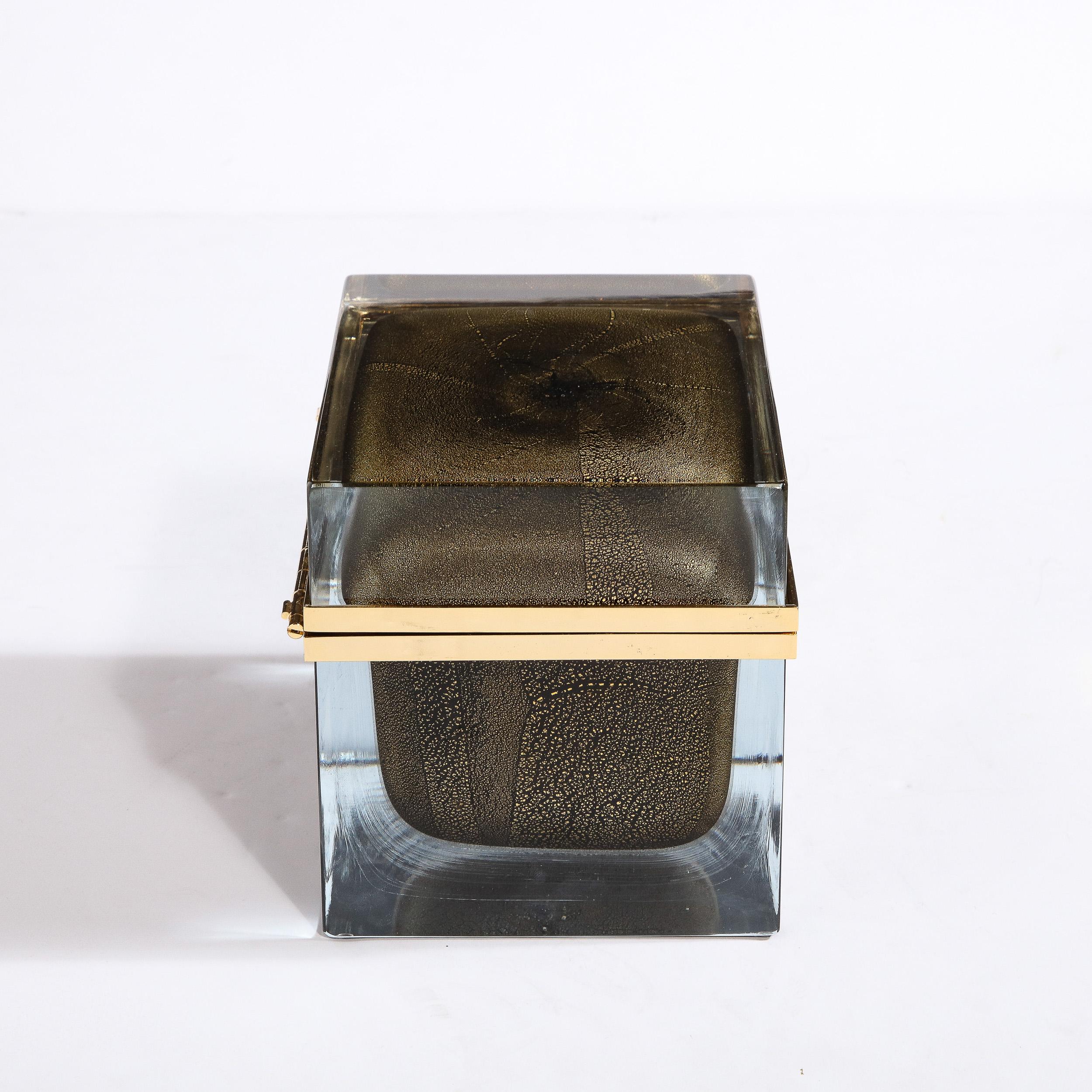 Large Hand Blown Murano Glass Box in Onyx Black W/24 Karat Gold Flecks For Sale 4