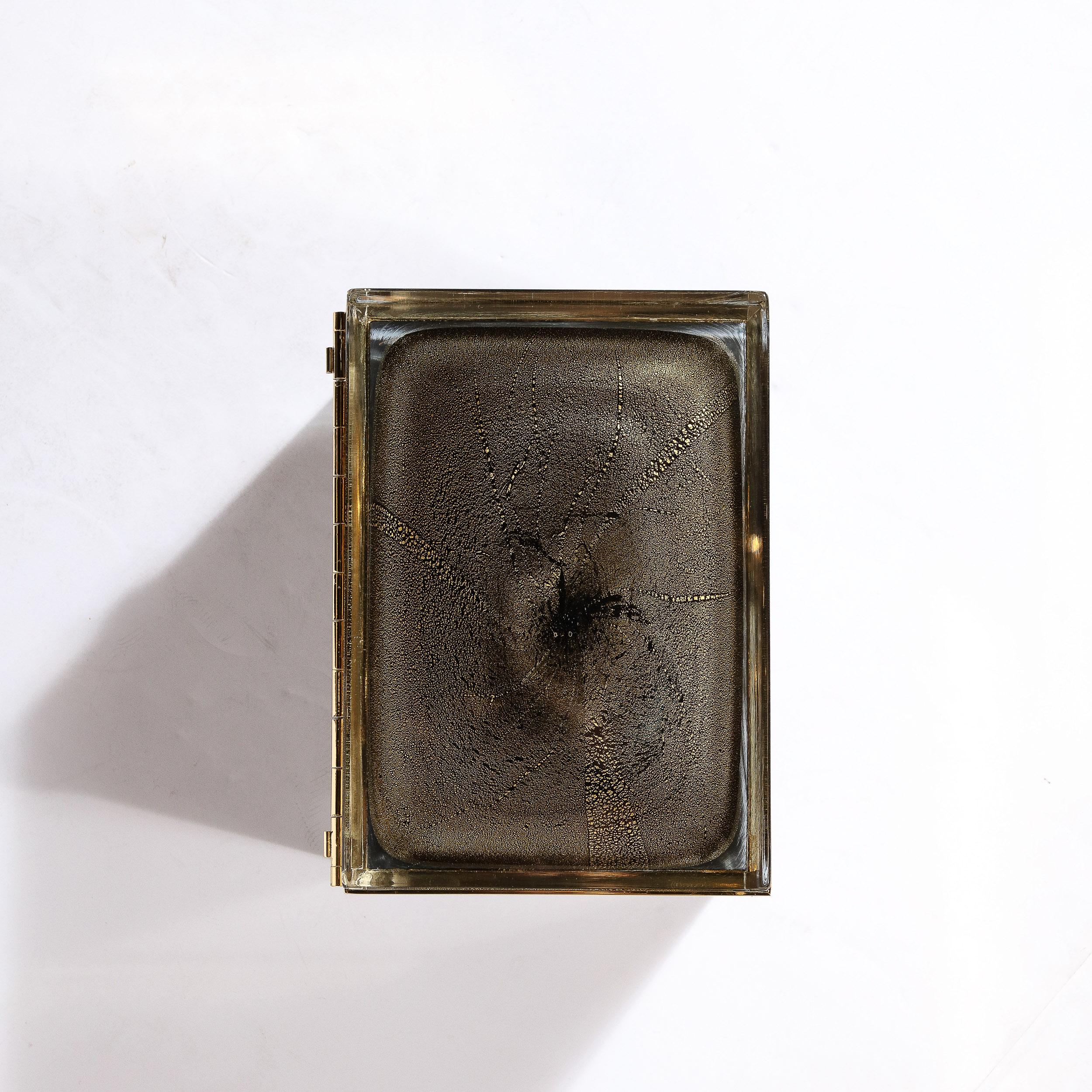 Large Hand Blown Murano Glass Box in Onyx Black W/24 Karat Gold Flecks For Sale 6