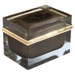 Large Hand Blown Murano Glass Box in Onyx Black W/24 Karat Gold Flecks