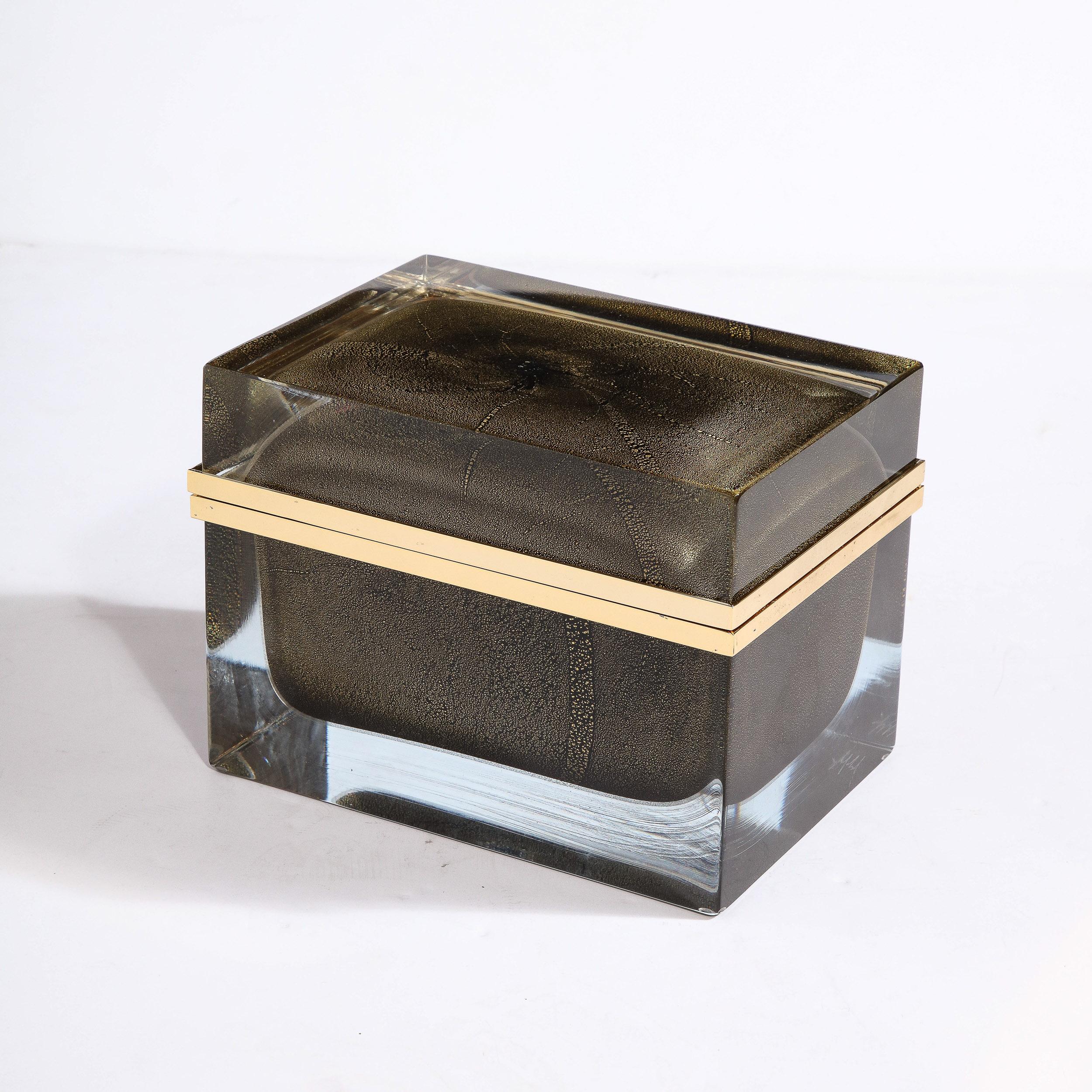 Large Hand Blown Murano Glass Box in Onyx Black W/24 Karat Gold Flecks In New Condition For Sale In New York, NY