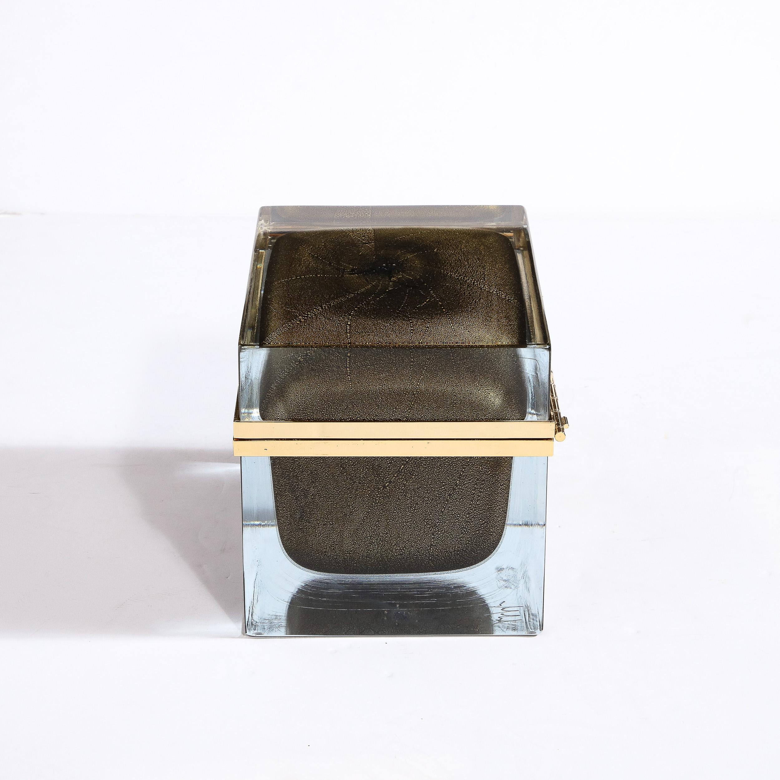 Grande boîte en verre de Murano soufflé à la main en noir onyx avec des mèches en or 24 carats en vente 1