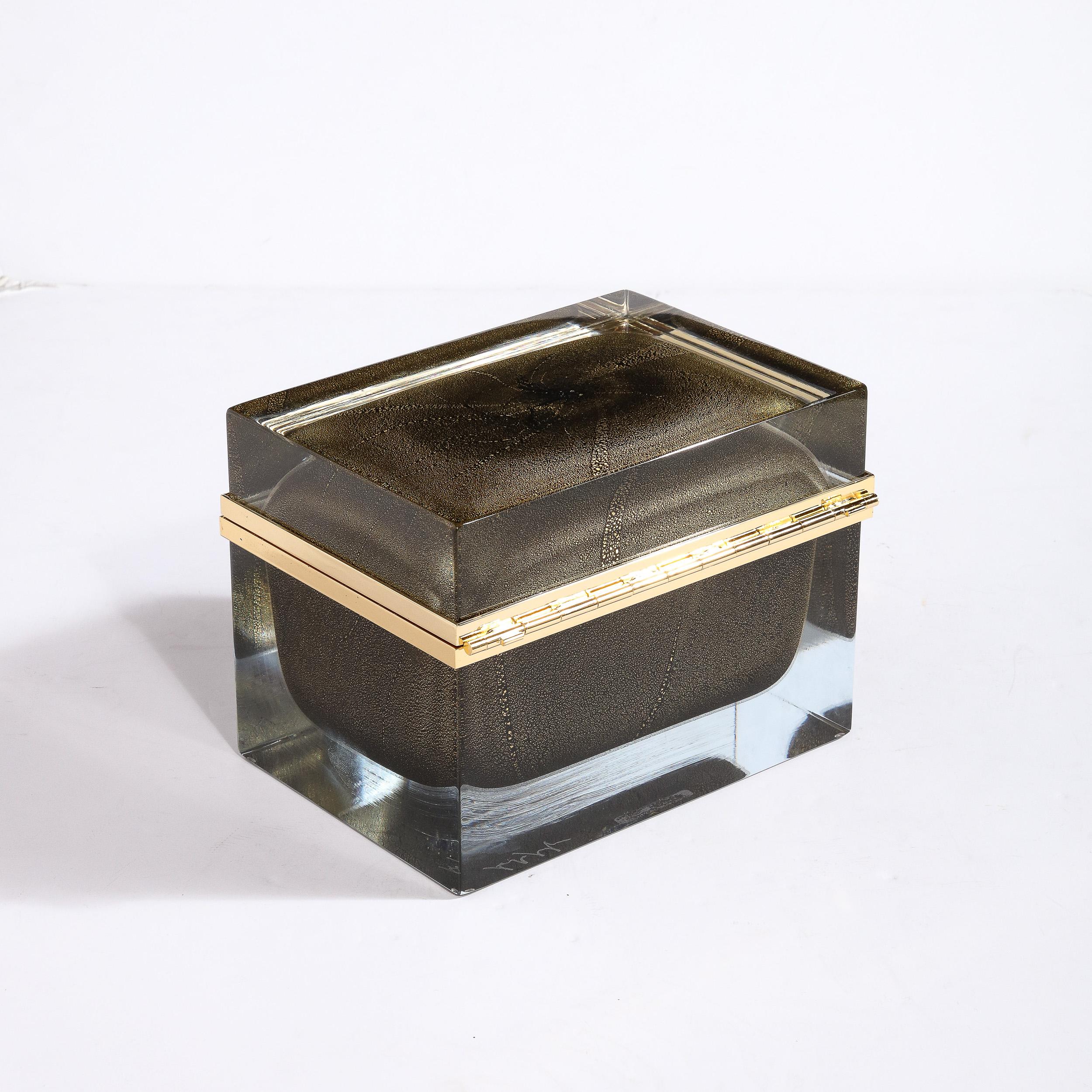 Large Hand Blown Murano Glass Box in Onyx Black W/24 Karat Gold Flecks For Sale 3