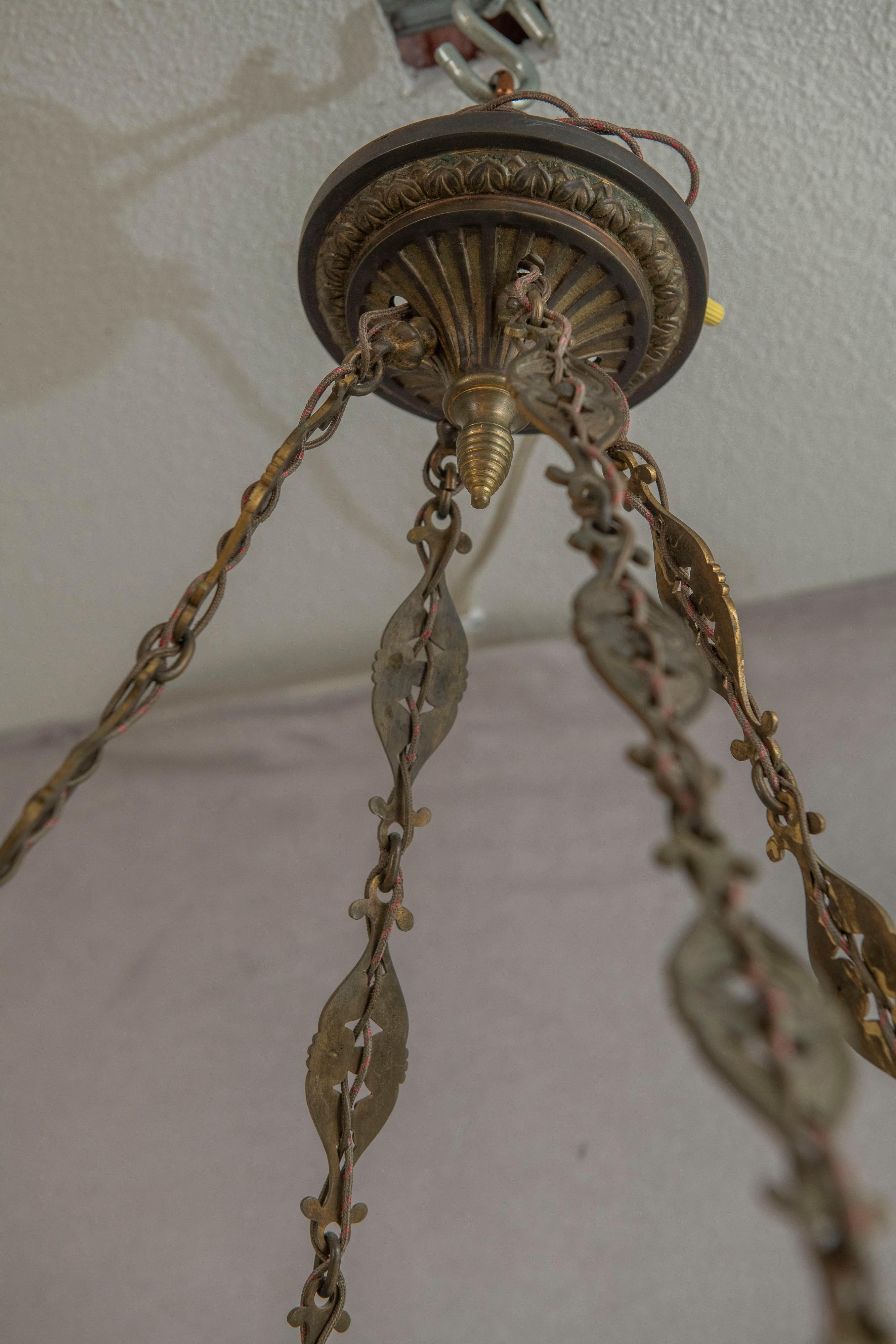 Grande pendente da soffitto in calcite soffiata a mano e Steuben con hardware originale, 1915 ca. in vendita 4