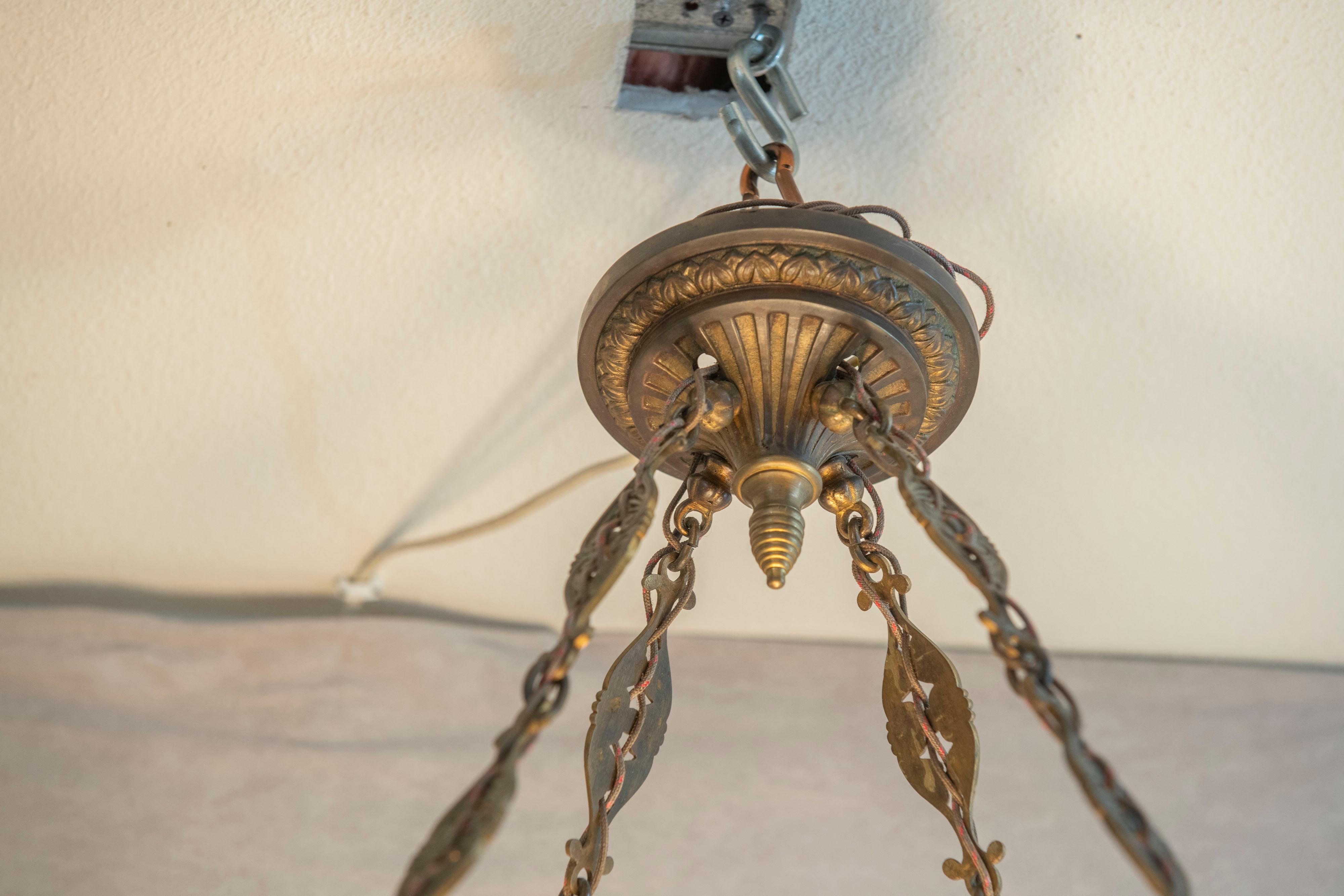 Calco Grande pendente da soffitto in calcite soffiata a mano e Steuben con hardware originale, 1915 ca. in vendita