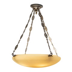 Antique Large Hand Blown & Steuben Calcite Ceiling Pendant w/Original Hardware, ca. 1915