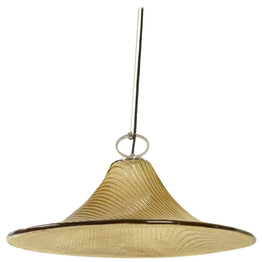 Large Hand Blown Textured Glass Pendant Light by Peill & Putzler, Germany For Sale