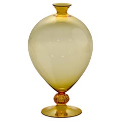 Large Hand Blown Thin Walled Murano Amber Vase