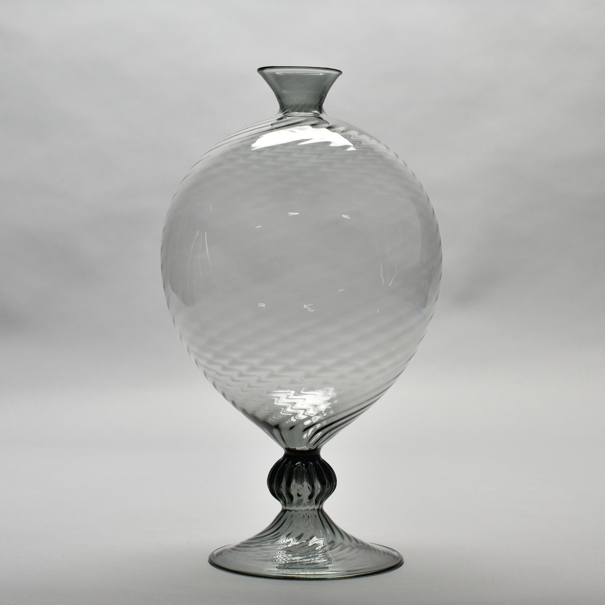 Italian Large Hand Blown Thin Walled Murano Smoke Vase For Sale