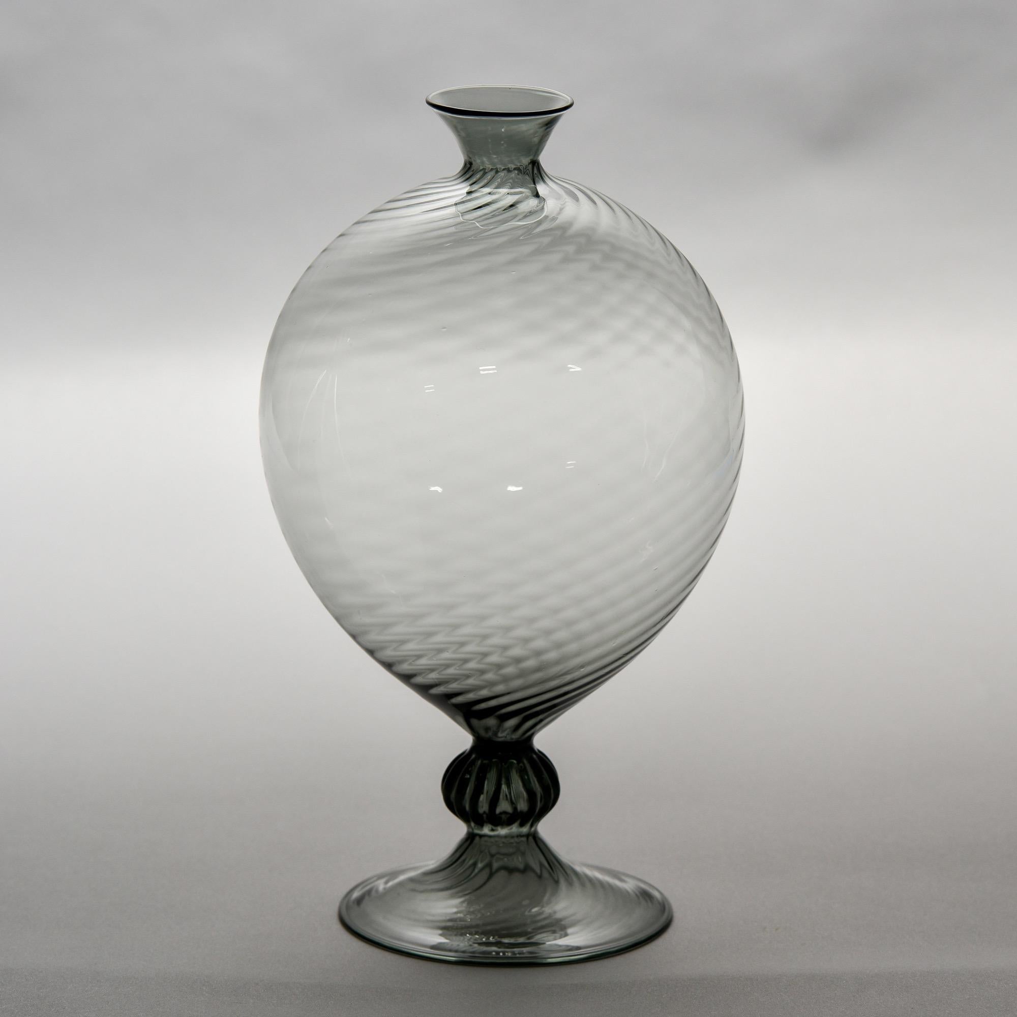 Large Hand Blown Thin Walled Murano Smoke Vase For Sale 2