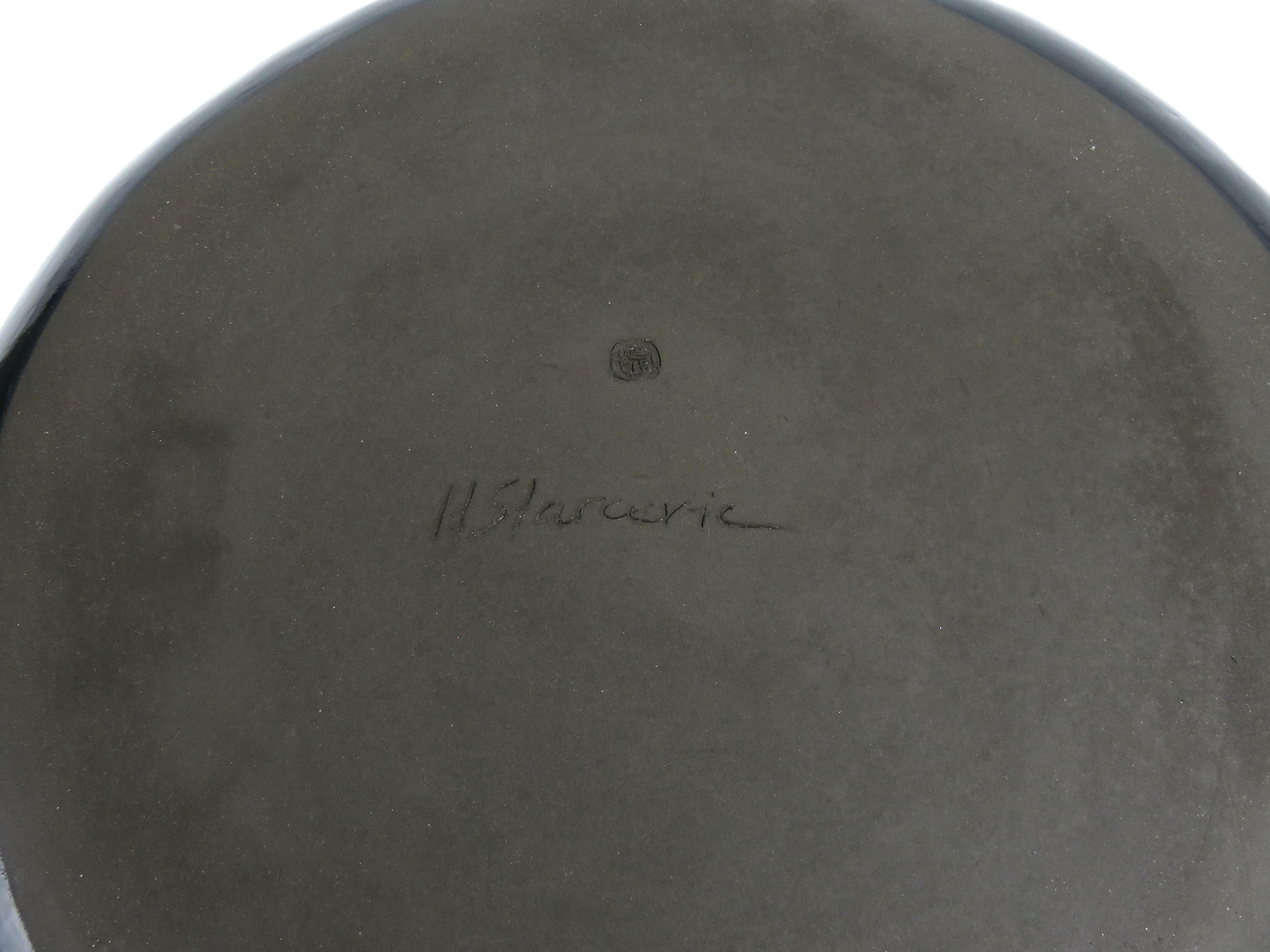 Large Hand Built Ceramic Platter in Black Gloss Glaze For Sale 2