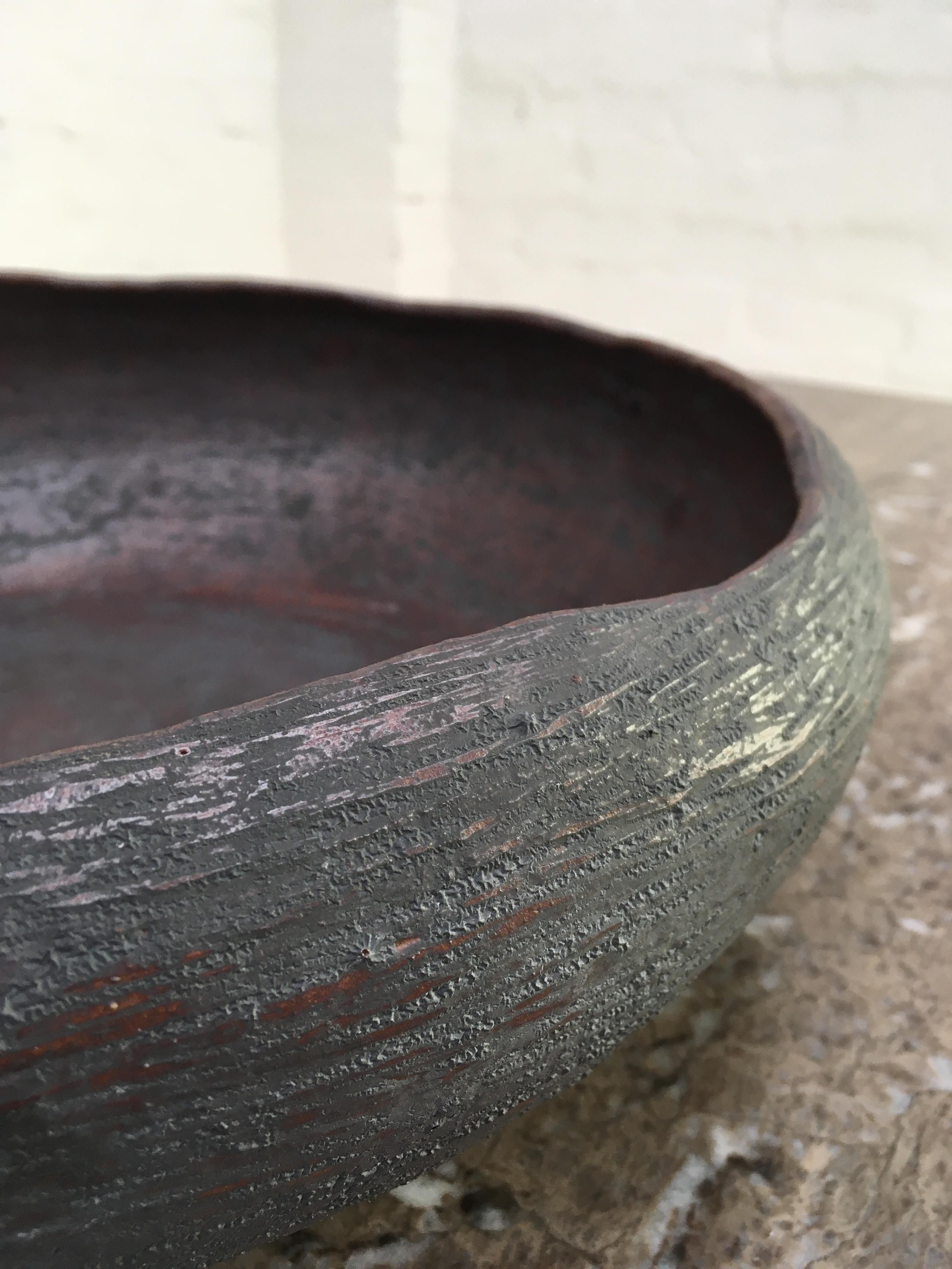 Australian Large Hand Built Studio Pottery Stoneware Ikebana Bowl, Signed, 1970s
