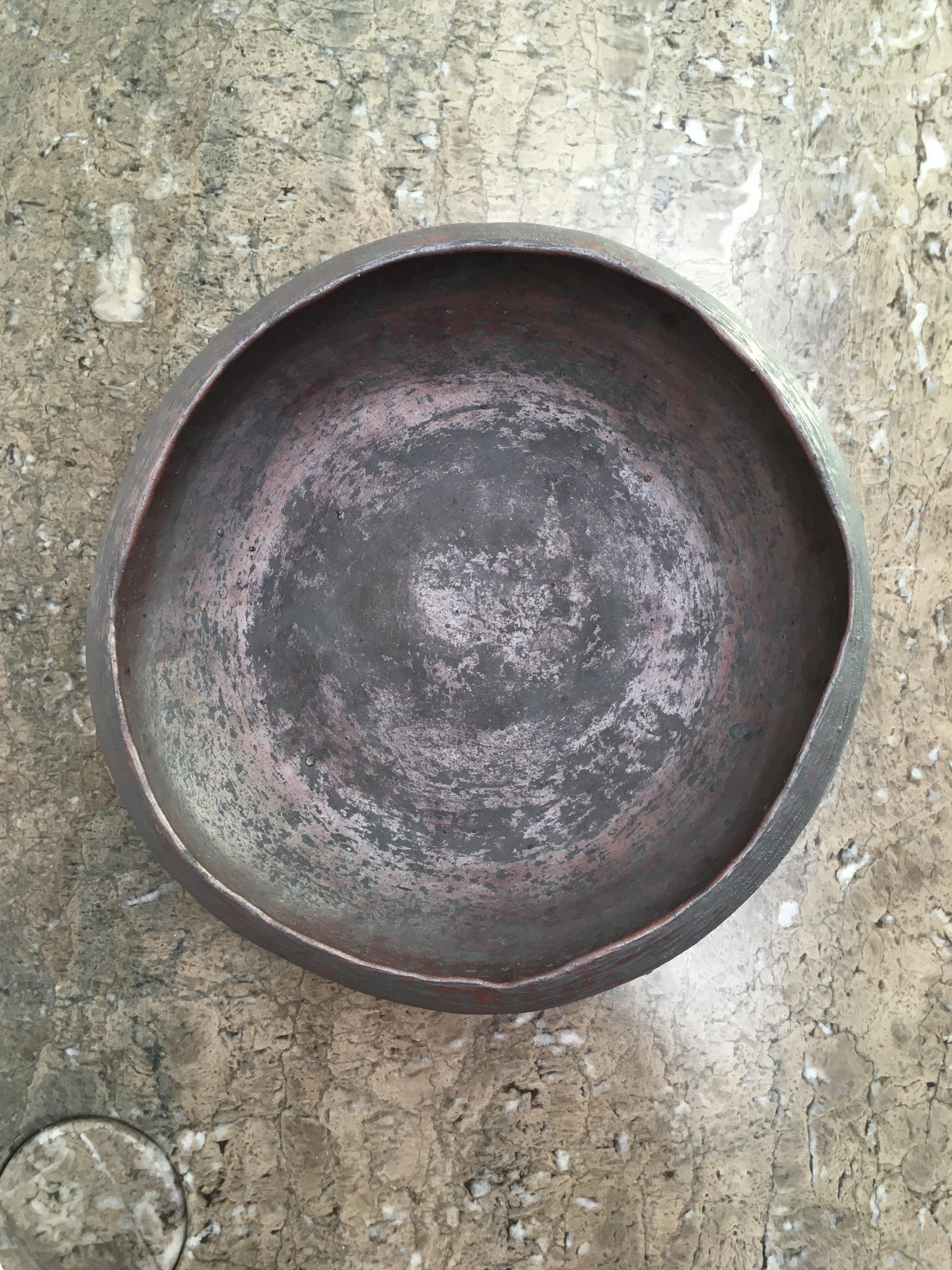 Glazed Large Hand Built Studio Pottery Stoneware Ikebana Bowl, Signed, 1970s