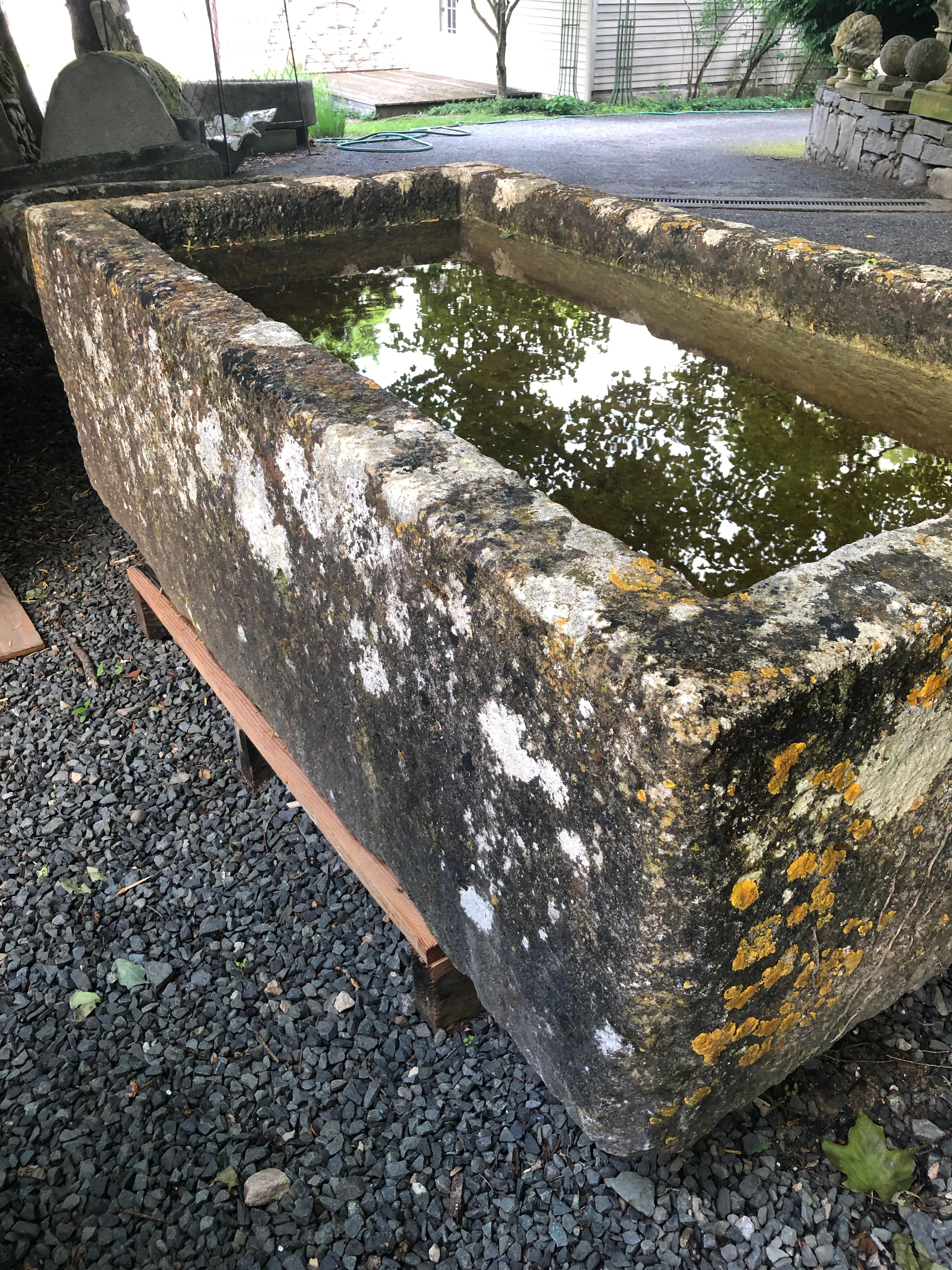 Large Hand Carved 18th Century French Limestone Trough with Patina 3