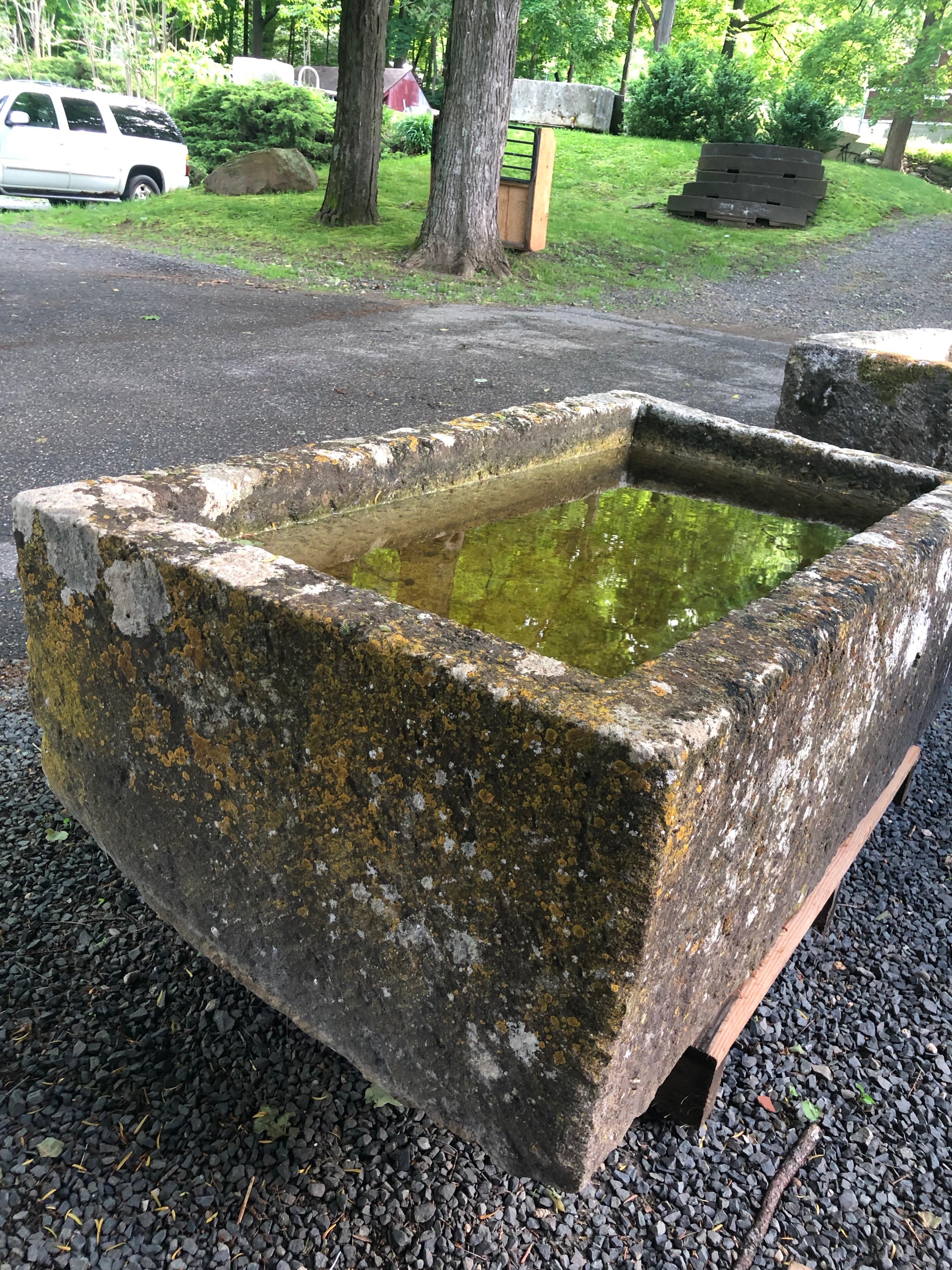 Large Hand Carved 18th Century French Limestone Trough with Patina 4