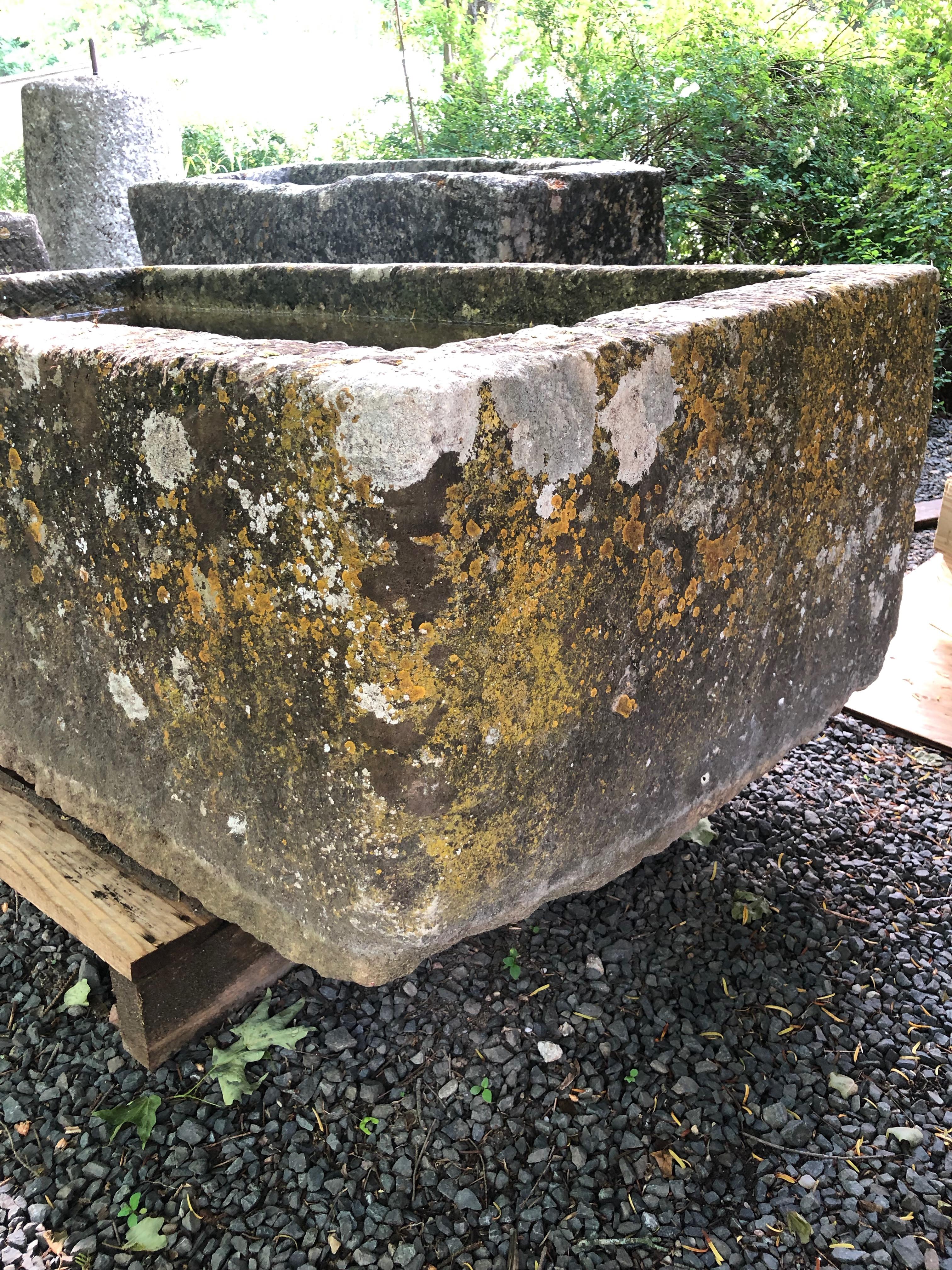 Large Hand Carved 18th Century French Limestone Trough with Patina 6