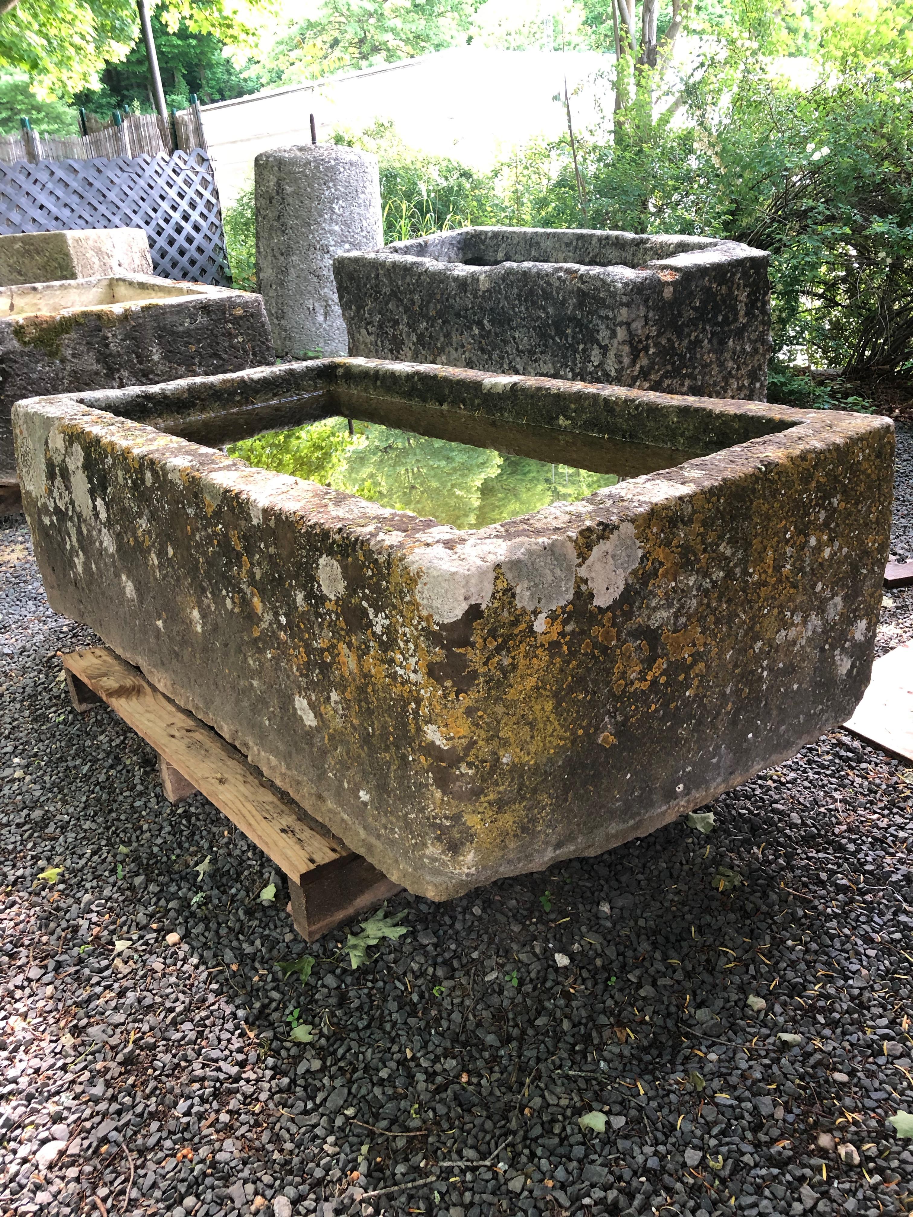 Large Hand Carved 18th Century French Limestone Trough with Patina 7