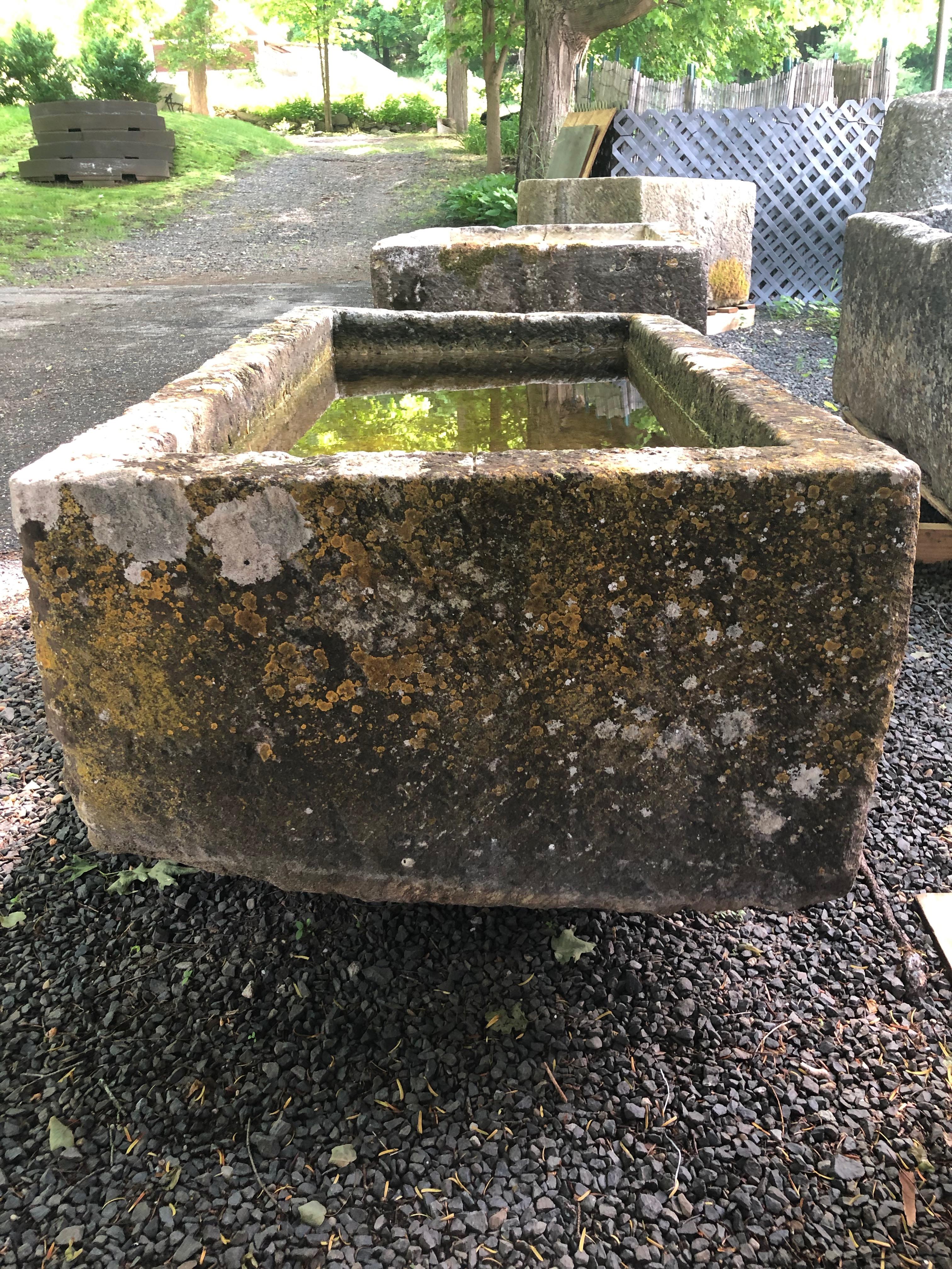 Rustic Large Hand Carved 18th Century French Limestone Trough with Patina