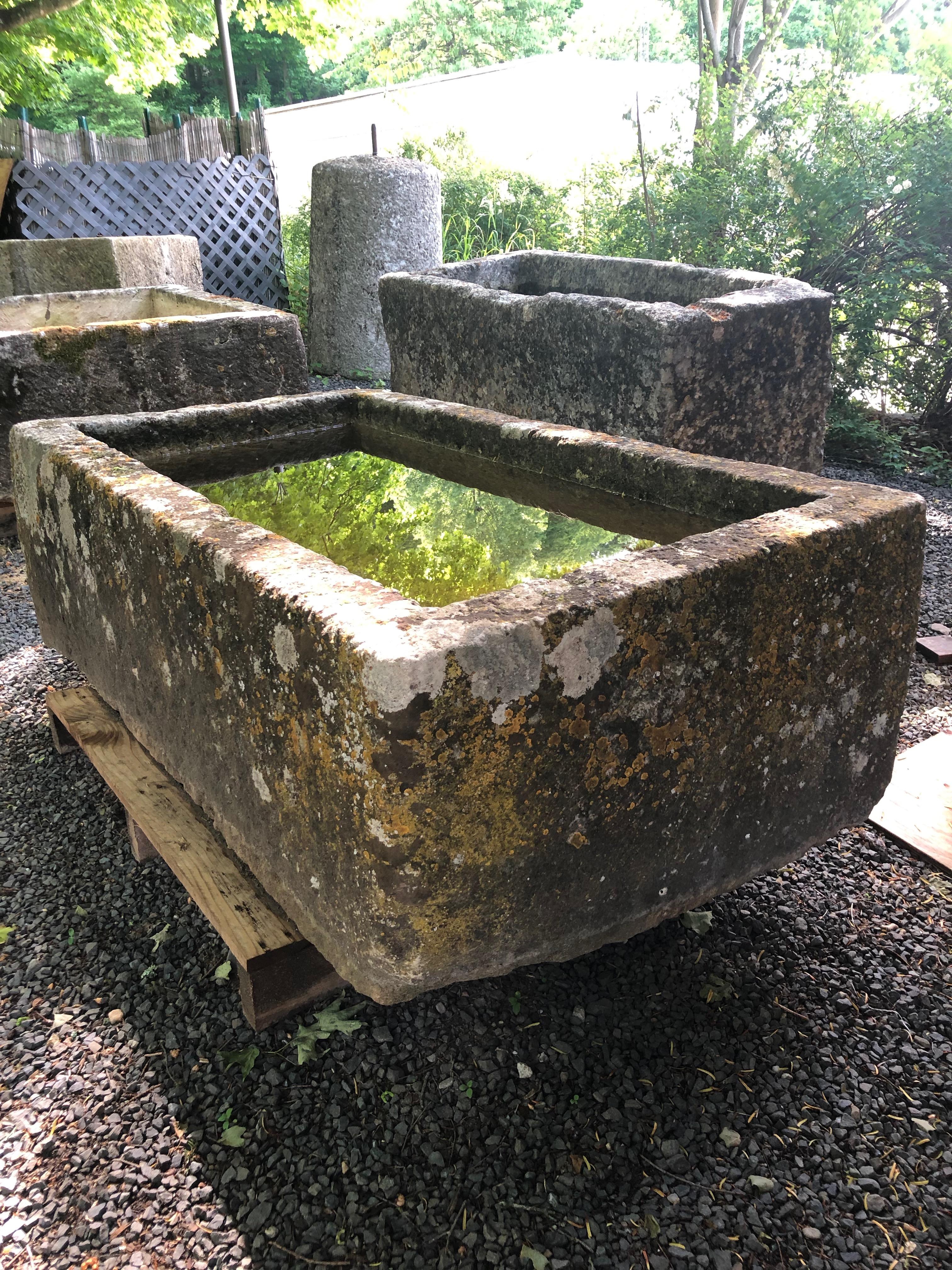 Hand-Carved Large Hand Carved 18th Century French Limestone Trough with Patina