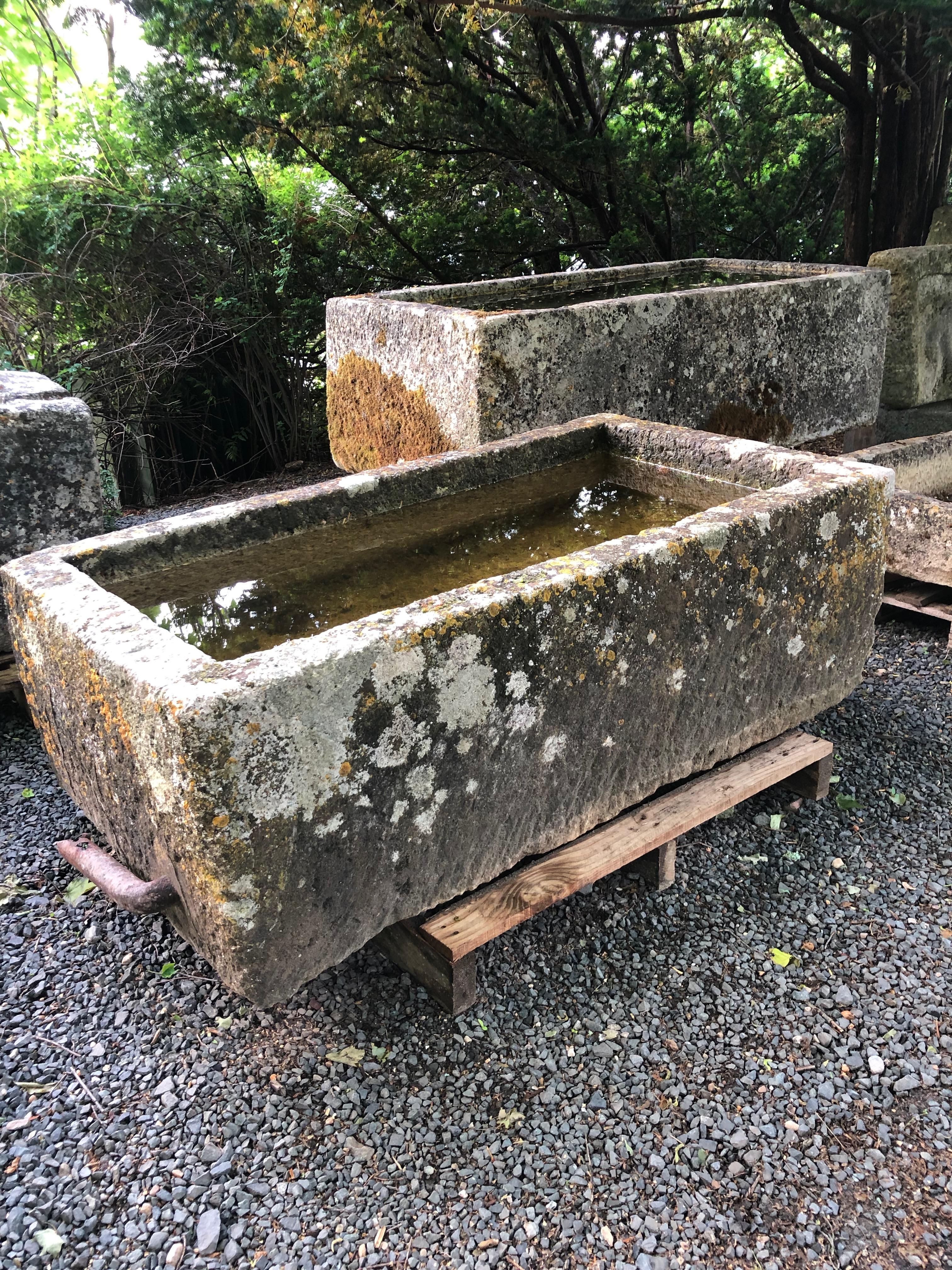 Large Hand Carved 18th Century French Limestone Trough with Patina In Good Condition In Woodbury, CT